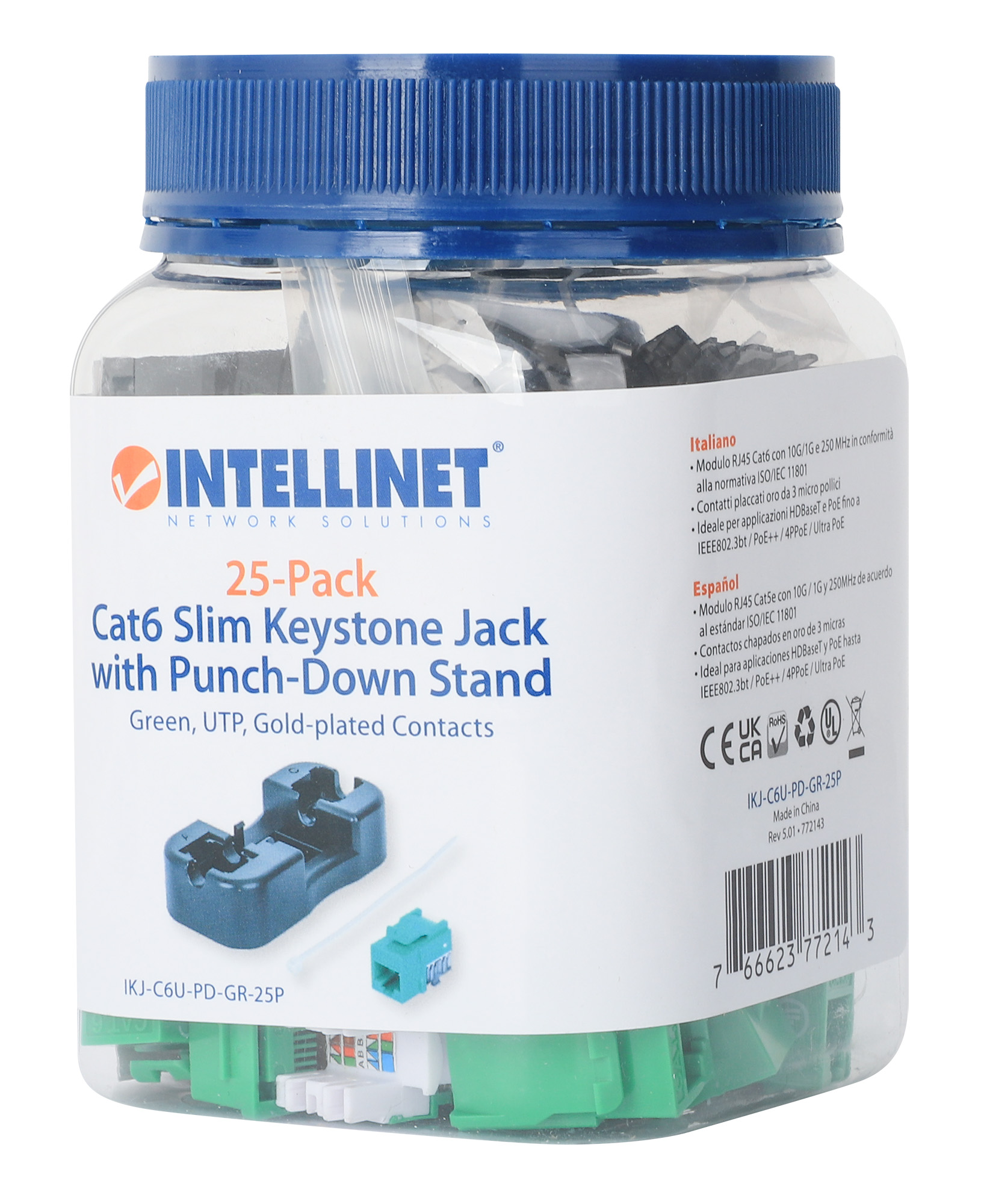 Frutto Keystone Slim Cat.6 per Cavo Rigido con Supporto Punch-Down 25 pz Verde INTELLINET - immagine 10