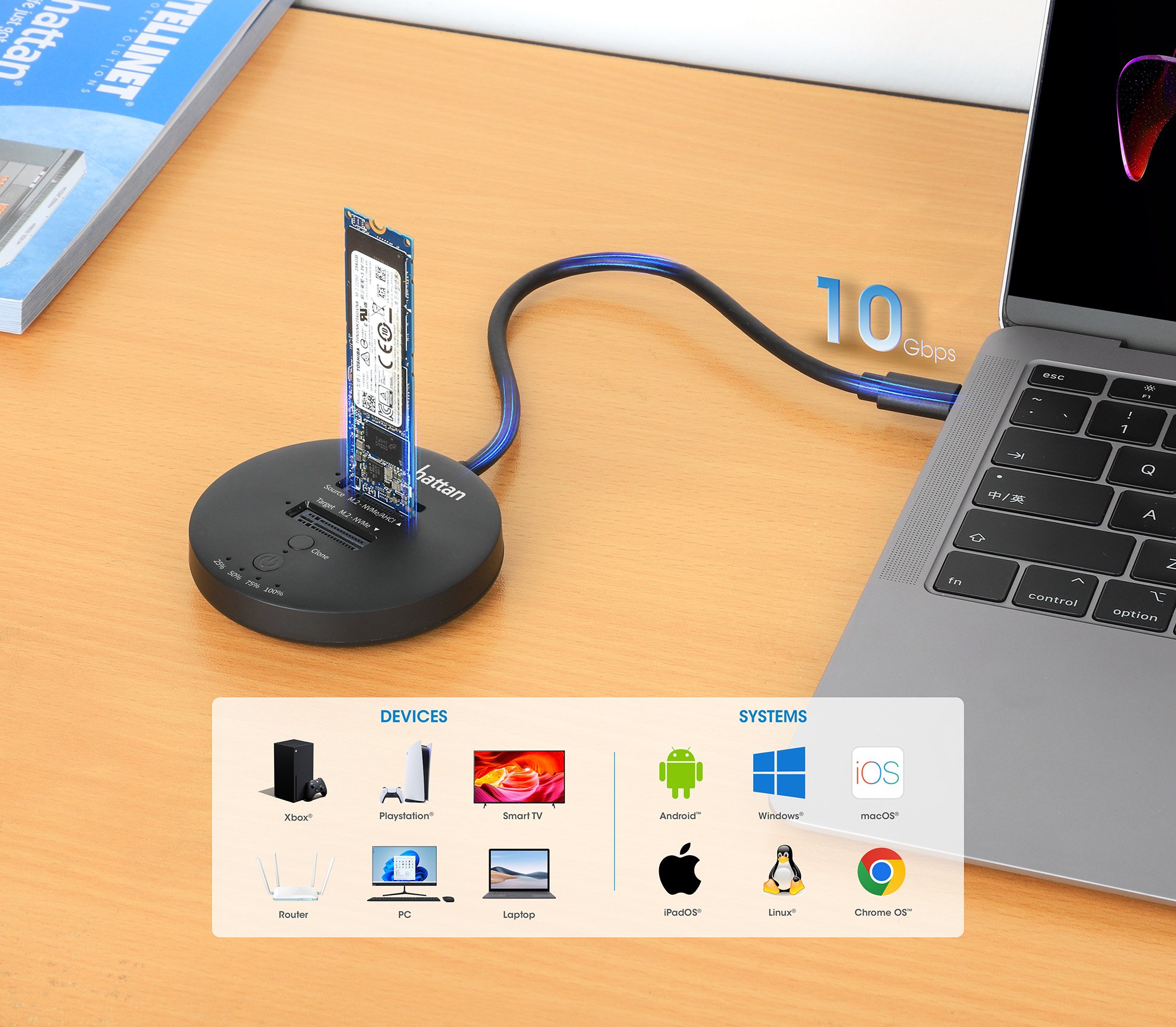 Docking Station Dual-Bay M.2 NVMe Clone SSD MANHATTAN - immagine 3