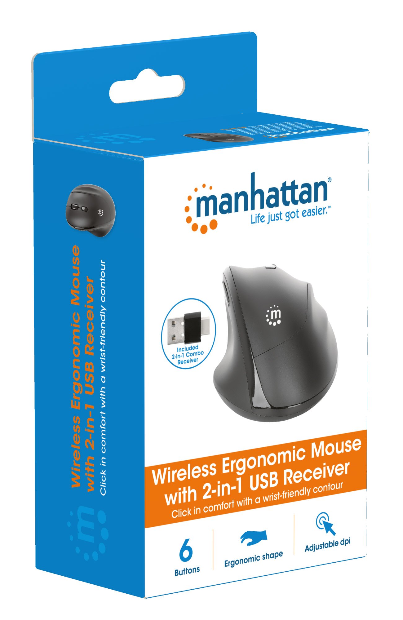 Mouse Ergonomico Wireless con Ricevitore USB-A e USB-C™ 2 in 1 MANHATTAN - immagine 2