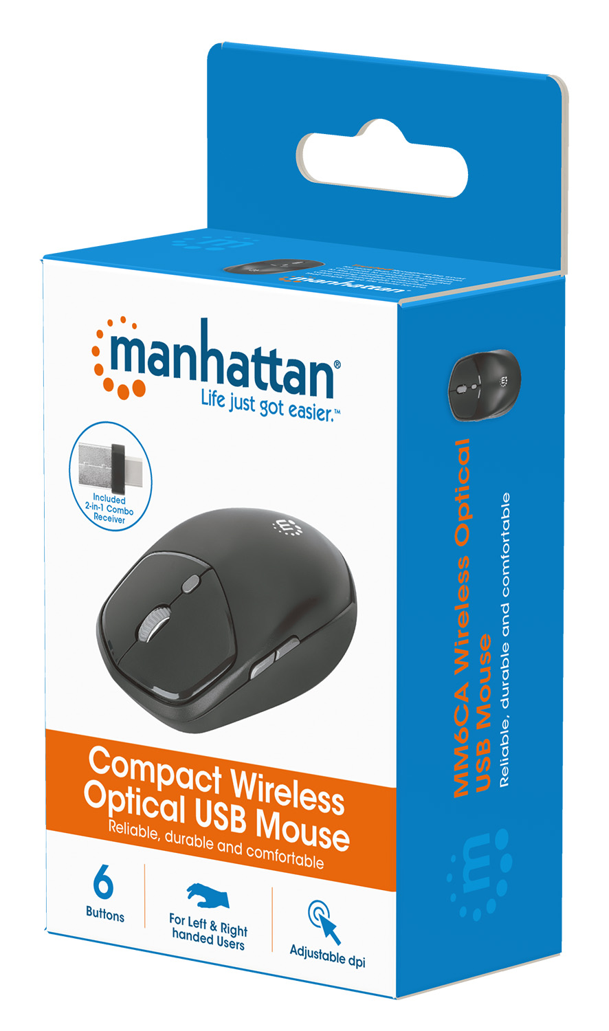 Mouse Ottico USB Wireless 1600dpi Compatto Nero MANHATTAN - immagine 2