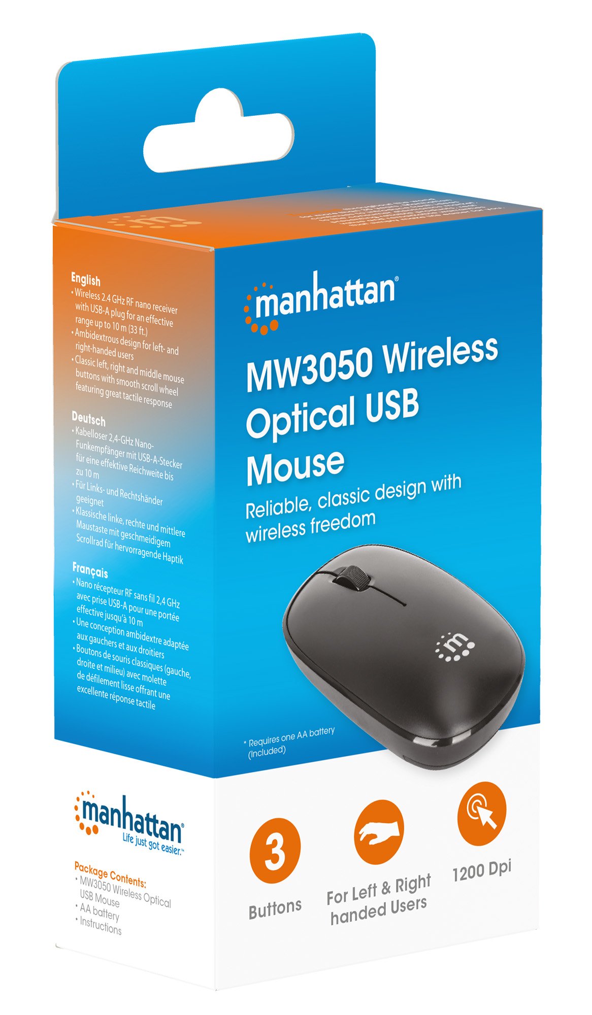 Mouse Wireless Ottico USB 1200 dpi MW3050 Nero MANHATTAN - immagine 2