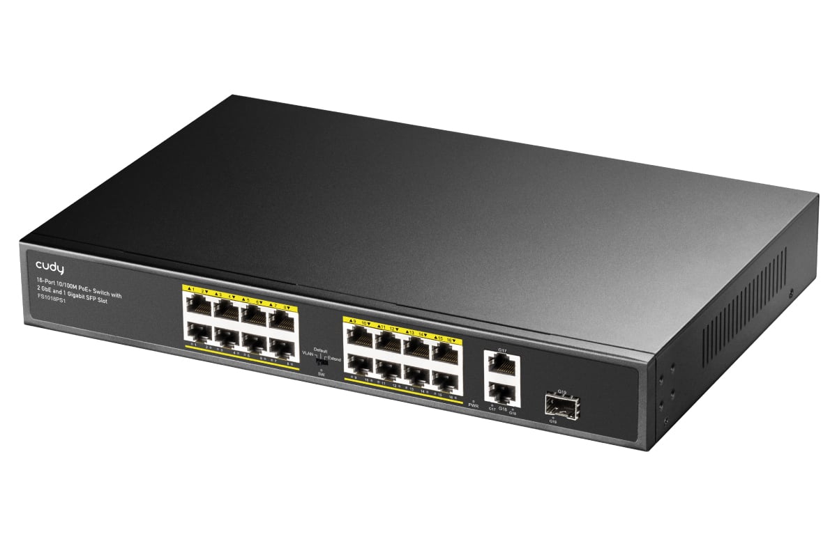 Switch PoE+ 10/100M a 16 Porte con 2GbE e 1 Porta SFP, FS1018PS1 CUDY