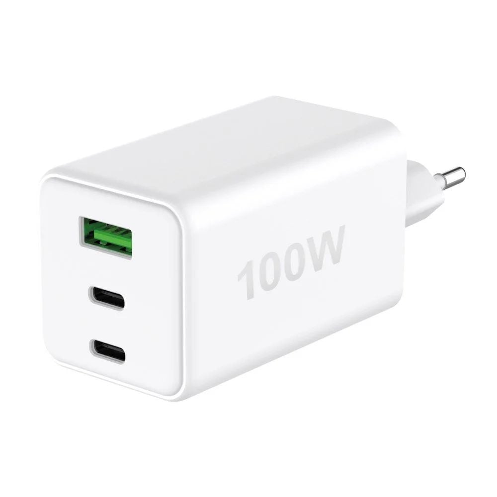 Caricatore Alimentatore GaN 100W 2x USB-C™ 1x USB-A Power Delivery Fast Charger Bianco FONTASTIC