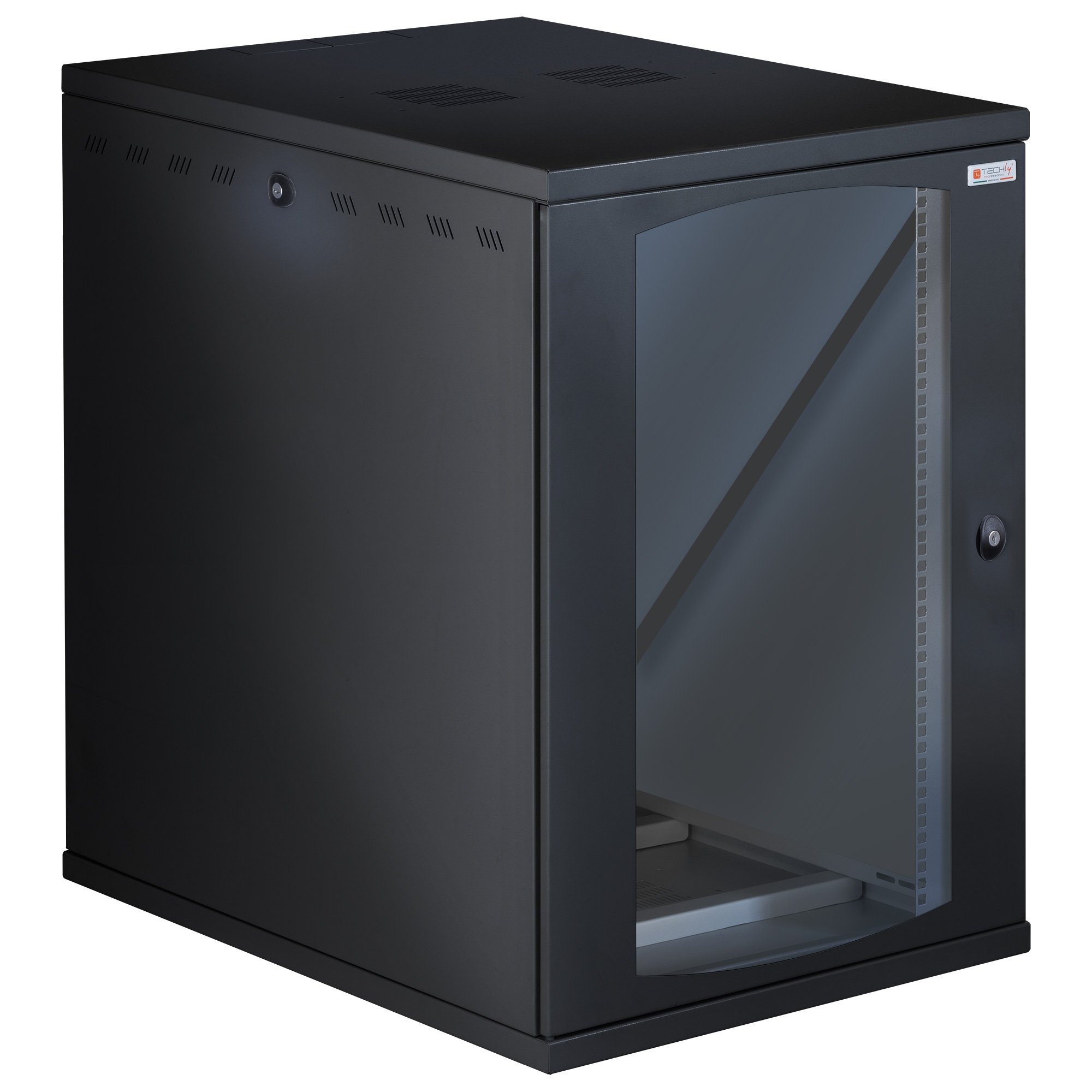 Armadio Rack 19'' a Muro 16U P 800mm L 600mm Porta Vetro Nero TECHLY PROFESSIONAL
