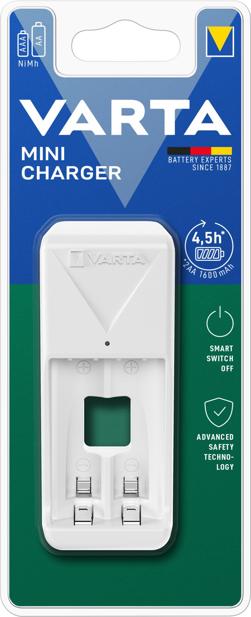 Caricabatterie Mini Charger per 2 Pile Stilo Ministilo AA/AAA VARTA