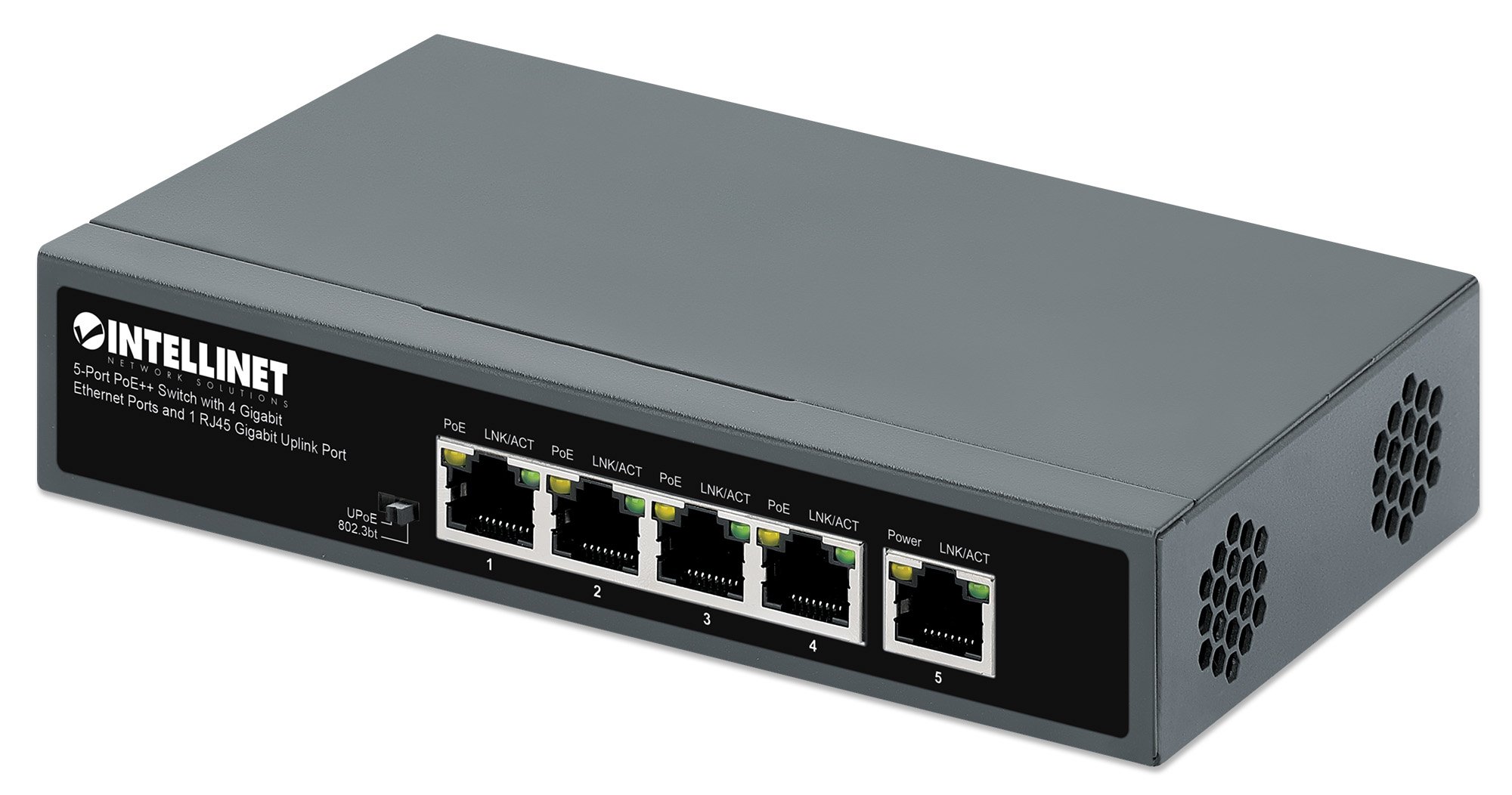 Switch 5 porte PoE++ con 4 porte Gigabit e una porta RJ45 Gigabit Uplink INTELLINET