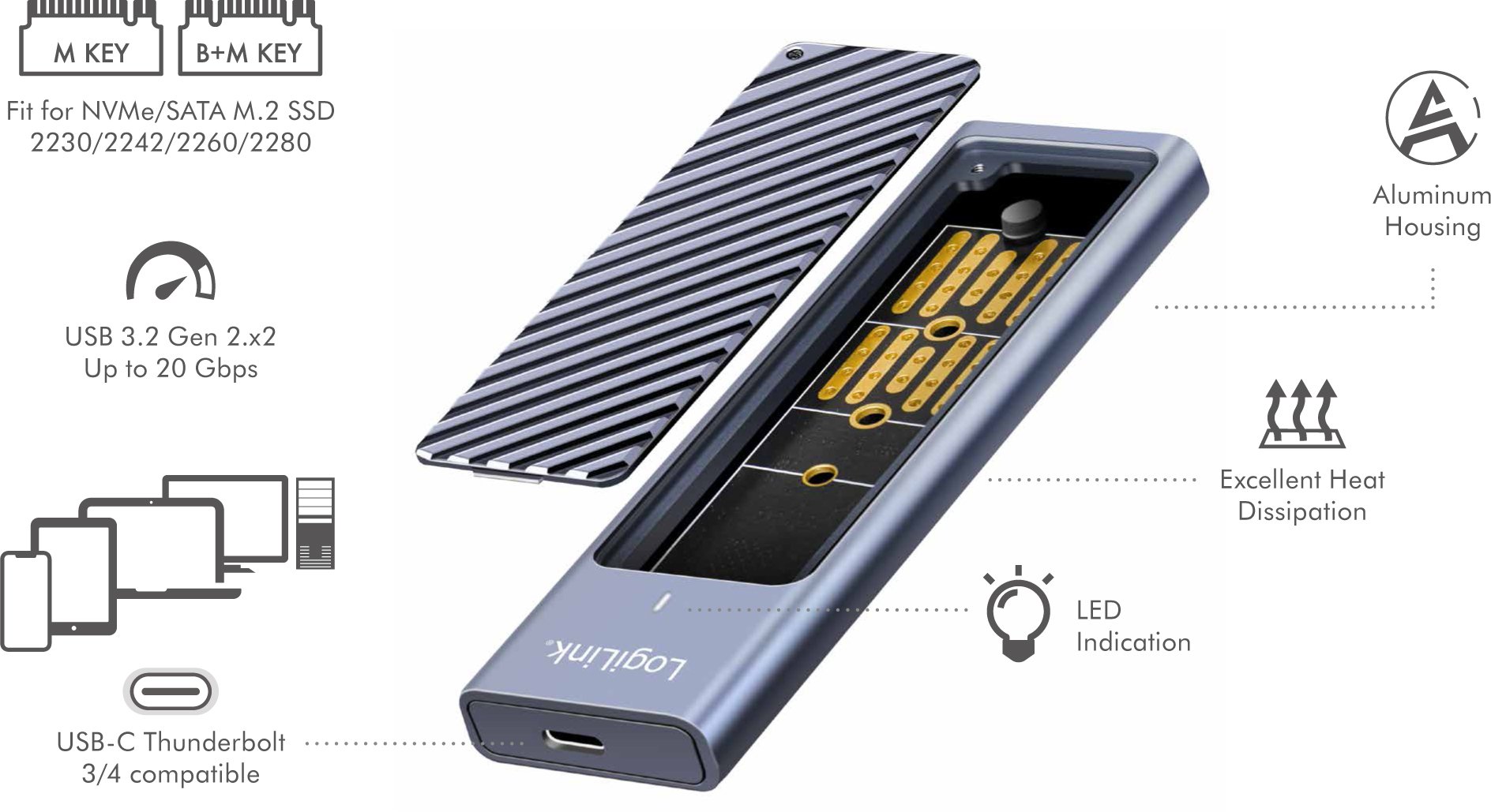 Box Esterno USB-C™ 3.2 Gen 2 per SSD M.2 NVMe e SATA LOGILINK - immagine 2