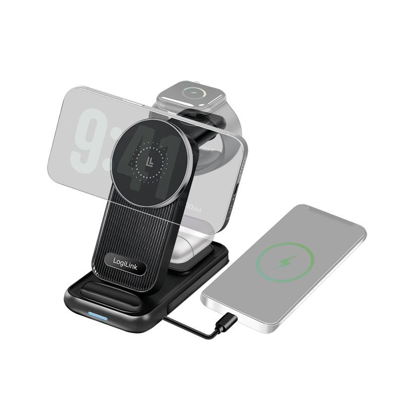 Stazione di Ricarica Wireless USB-C™ 4 in 1 compatibile con Apple MagSafe 20,5W Nero LOGILINK - immagine 3