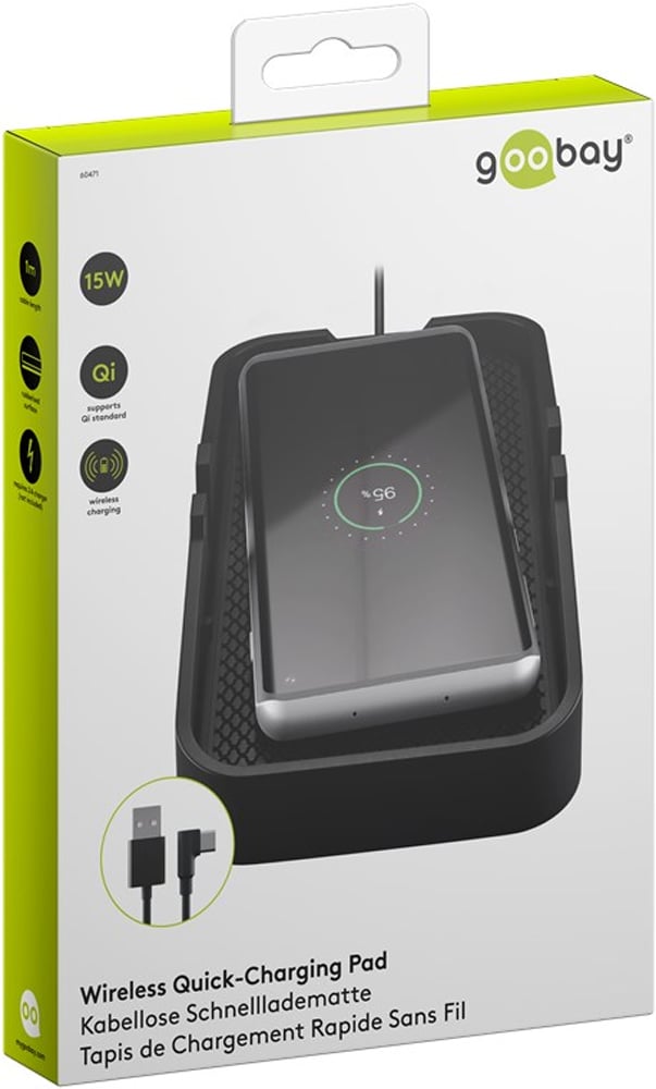Caricatore Smartphone Qi Wireless da Auto 15W Silicone Nero GOOBAY - immagine 2