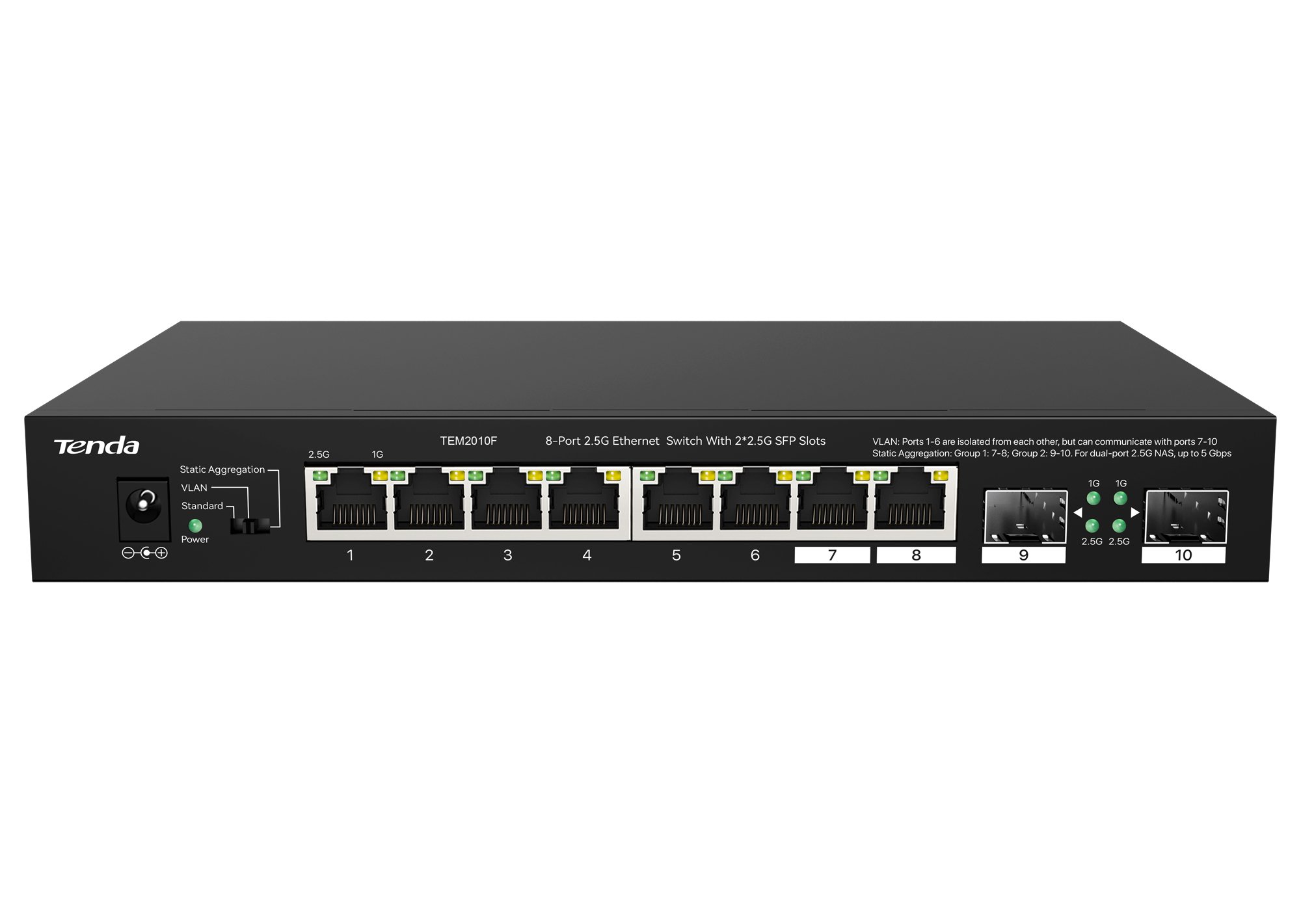 Switch con 8 porte 2.5G Ethernet e 2 slot SFP da 2.5G, TEM2010F TENDA
