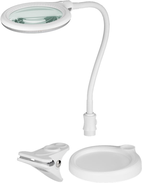 Lampada LED con Lente d'ingrandimento Base di Appoggio e Clip da Tavolo 6W Bianco GOOBAY - immagine 4
