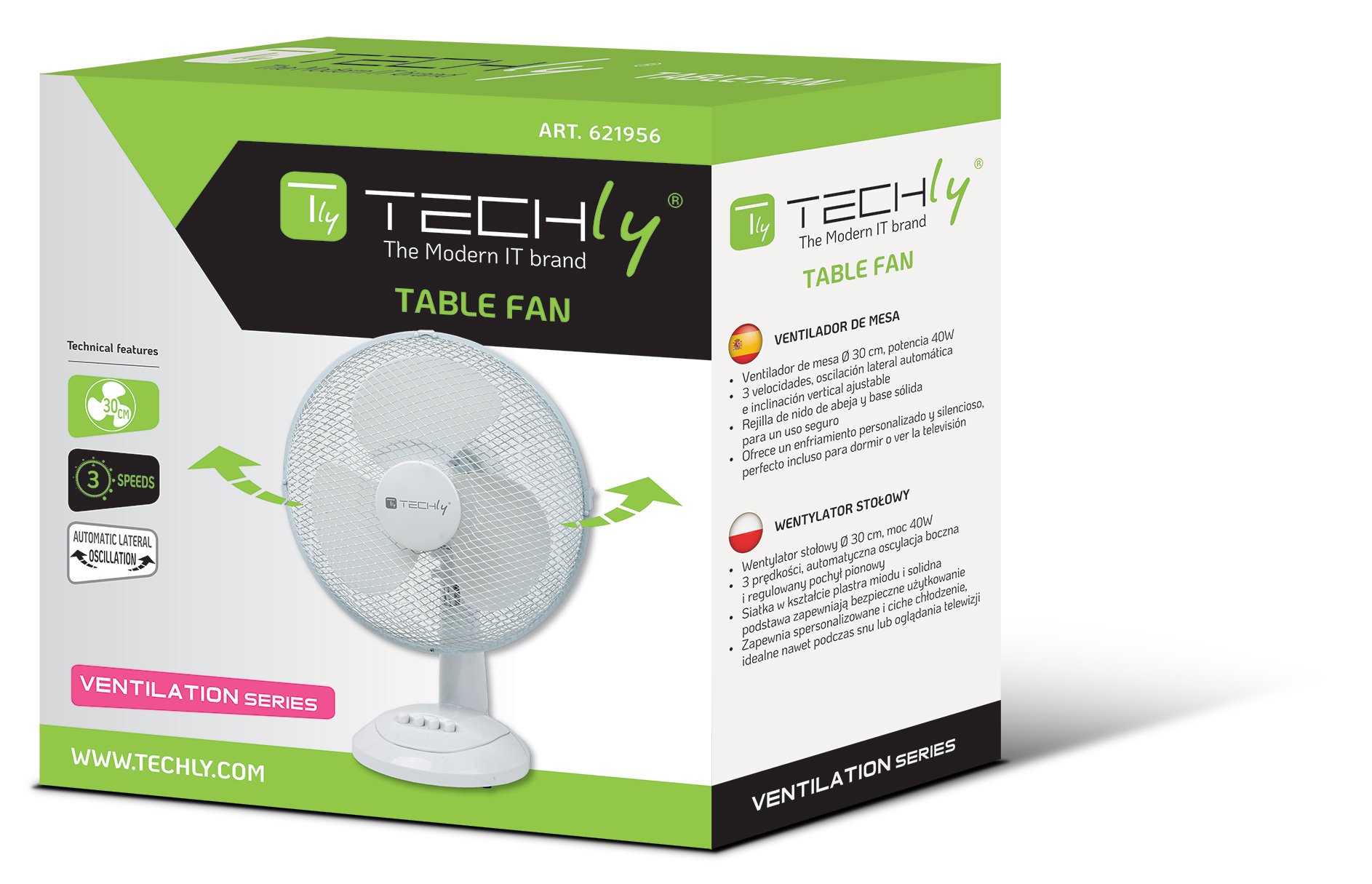 Ventilatore Rotante da Tavolo Diametro 30 cm a 3 Velocità TECHLY - immagine 2