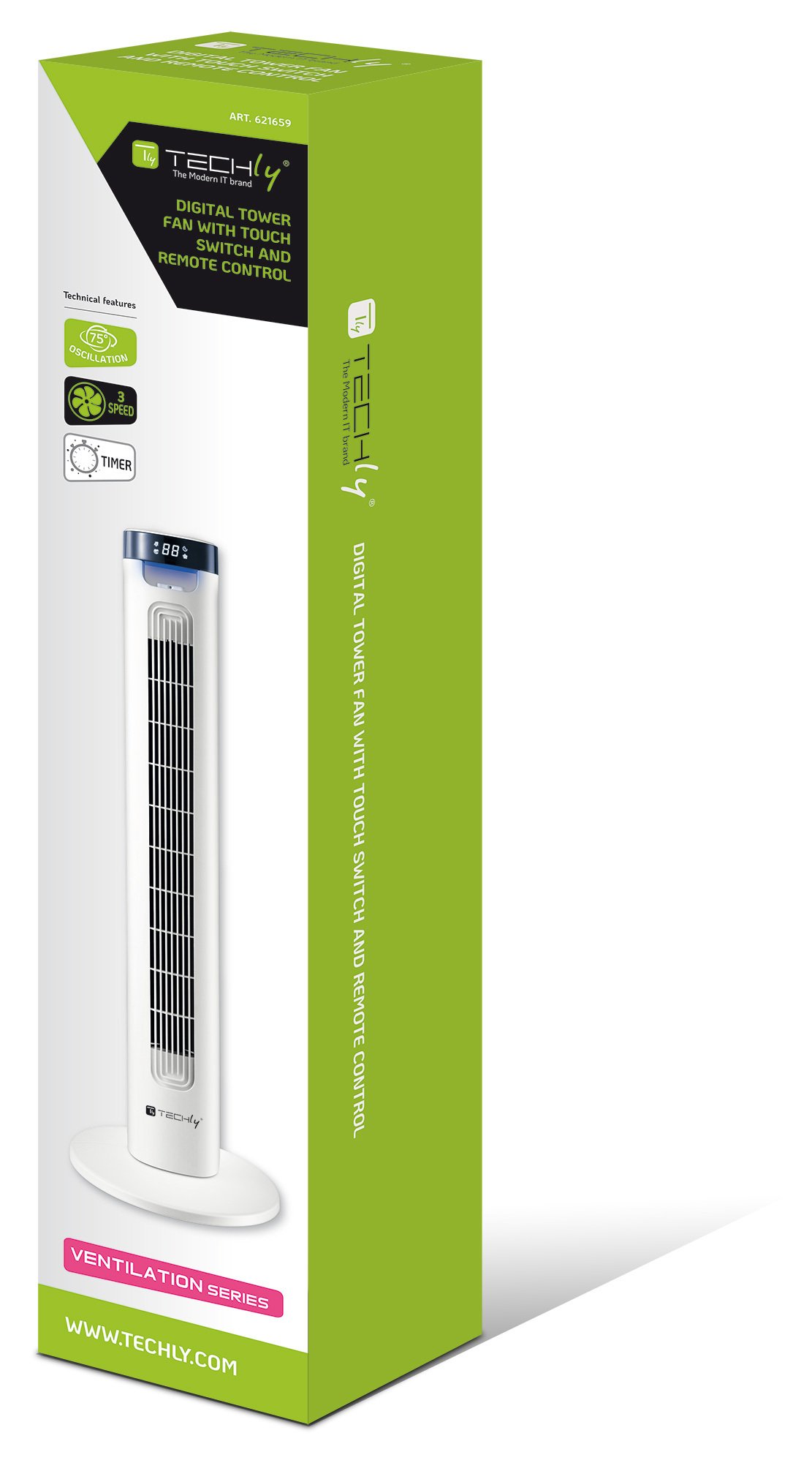 Ventilatore a Torre da Pavimento 36'' 3 Velocità con Telecomando Oscillazione 75° e Timer TECHLY - immagine 2