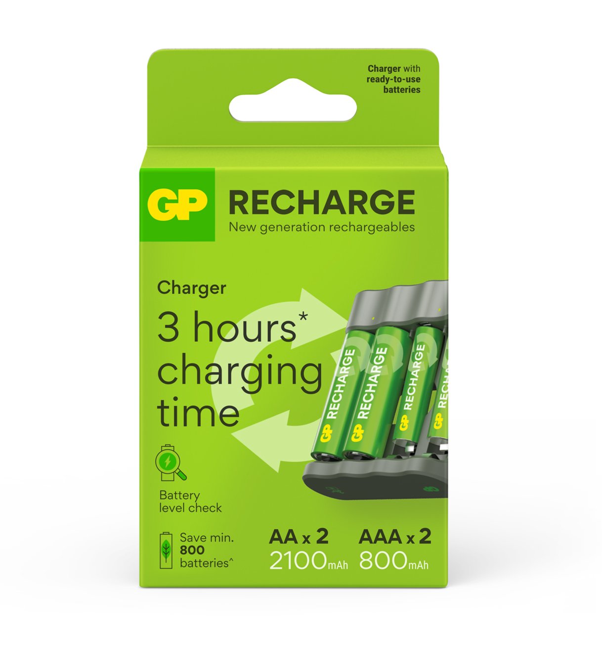 Caricabatterie per AA e AAA con 2 Batterie AA e 2 Batterie AAA Incluse GP BATTERIES - immagine 2