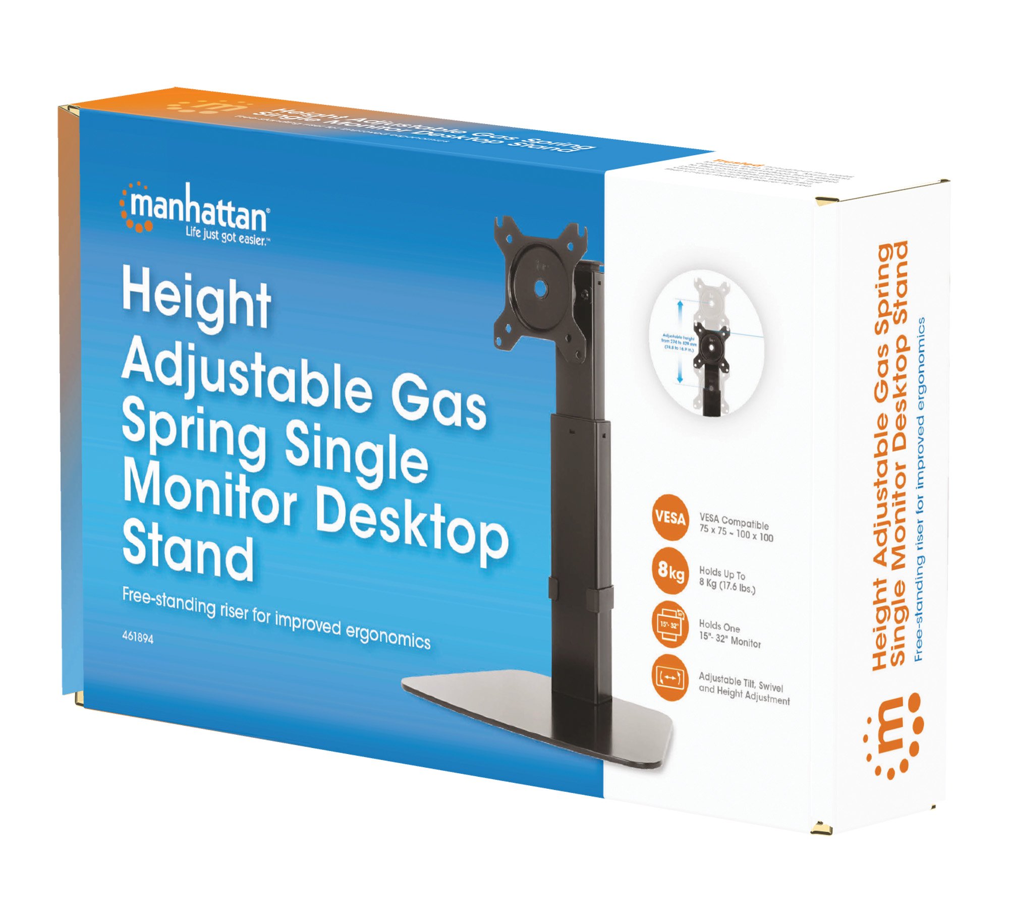Supporto da Tavolo Stand per Monitor 15-32'' con Molla a Gas Regolabile e Base MANHATTAN - immagine 2