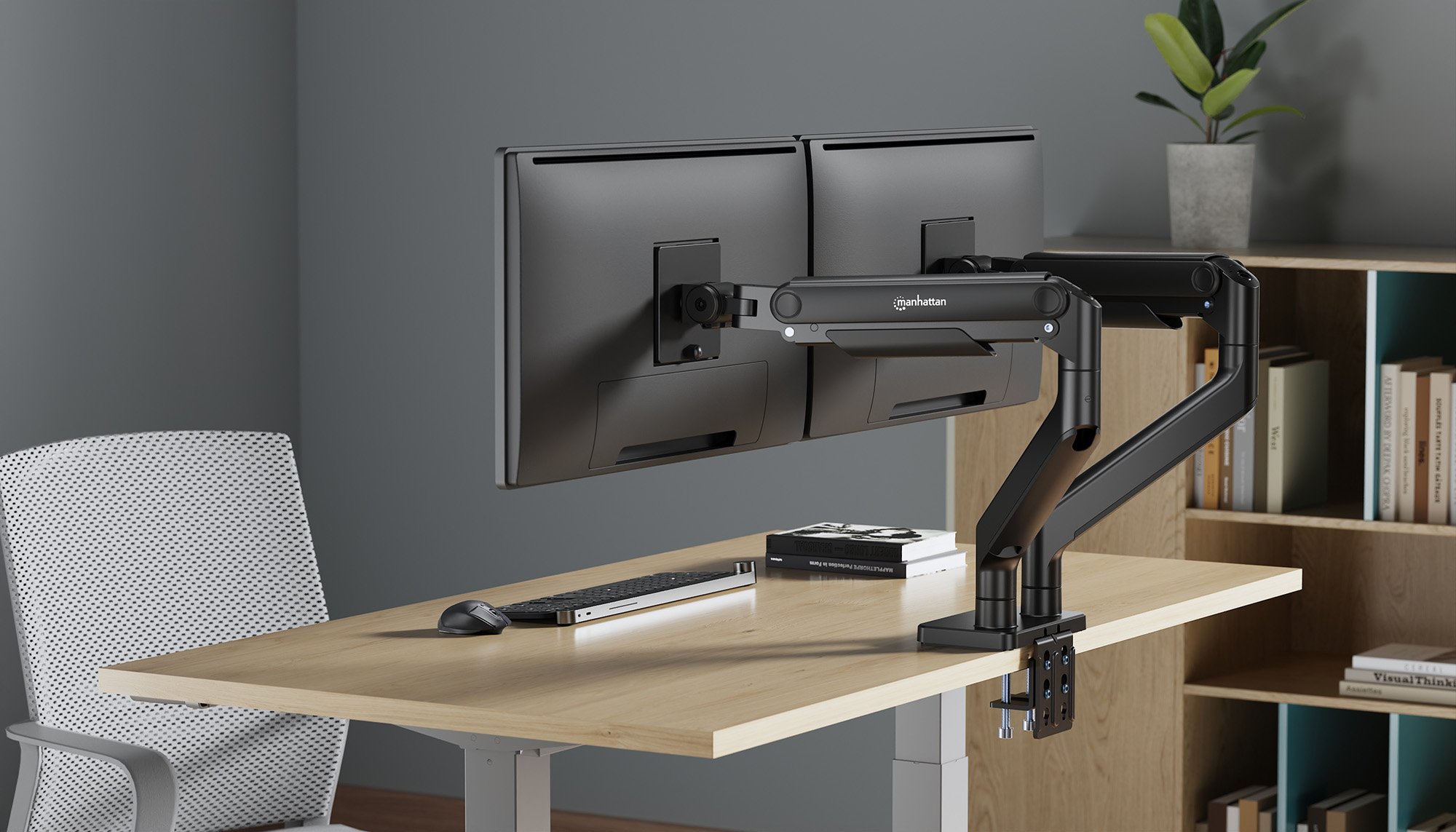 Supporto da Scrivania per Doppio Monitor 17-45'' con Molla Meccanica in Alluminio MANHATTAN - immagine 4