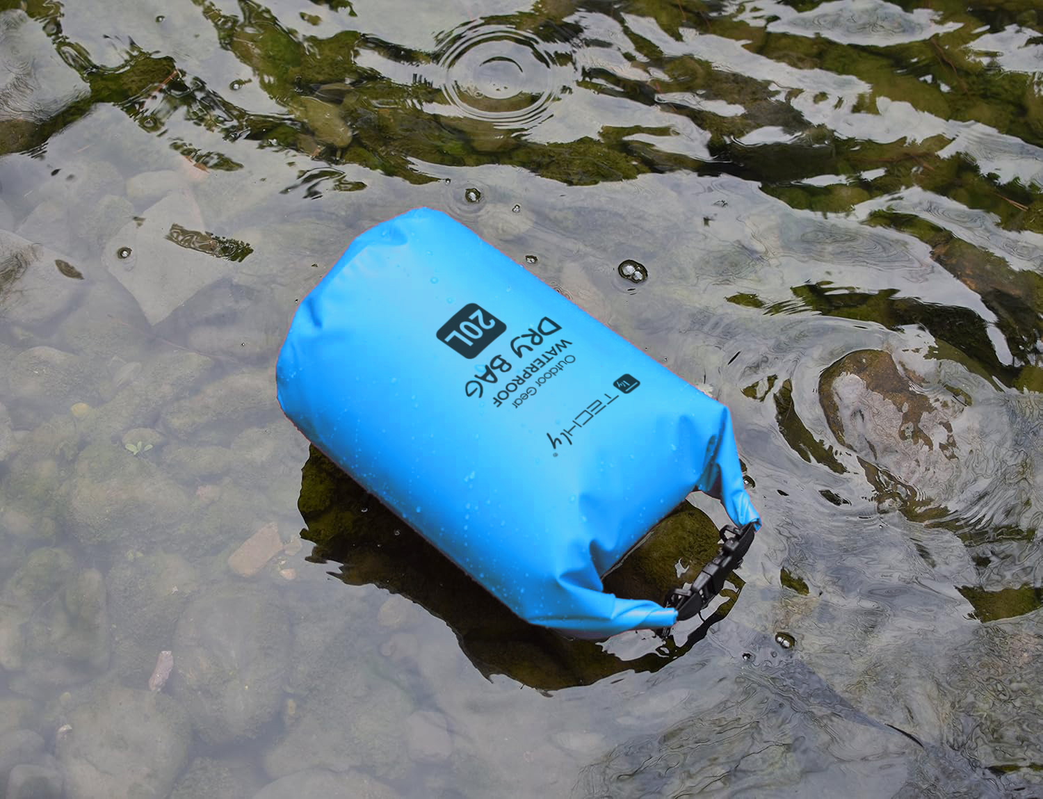 Sacca Impermeabile 20L Dry Bag con Tracolla Regolabile Azzurro TECHLY - immagine 2