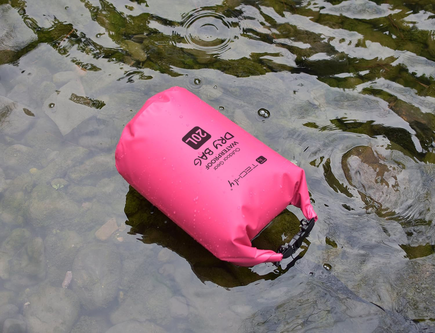 Sacca Impermeabile 20L Dry Bag con Tracolla Regolabile Fucsia TECHLY - immagine 2