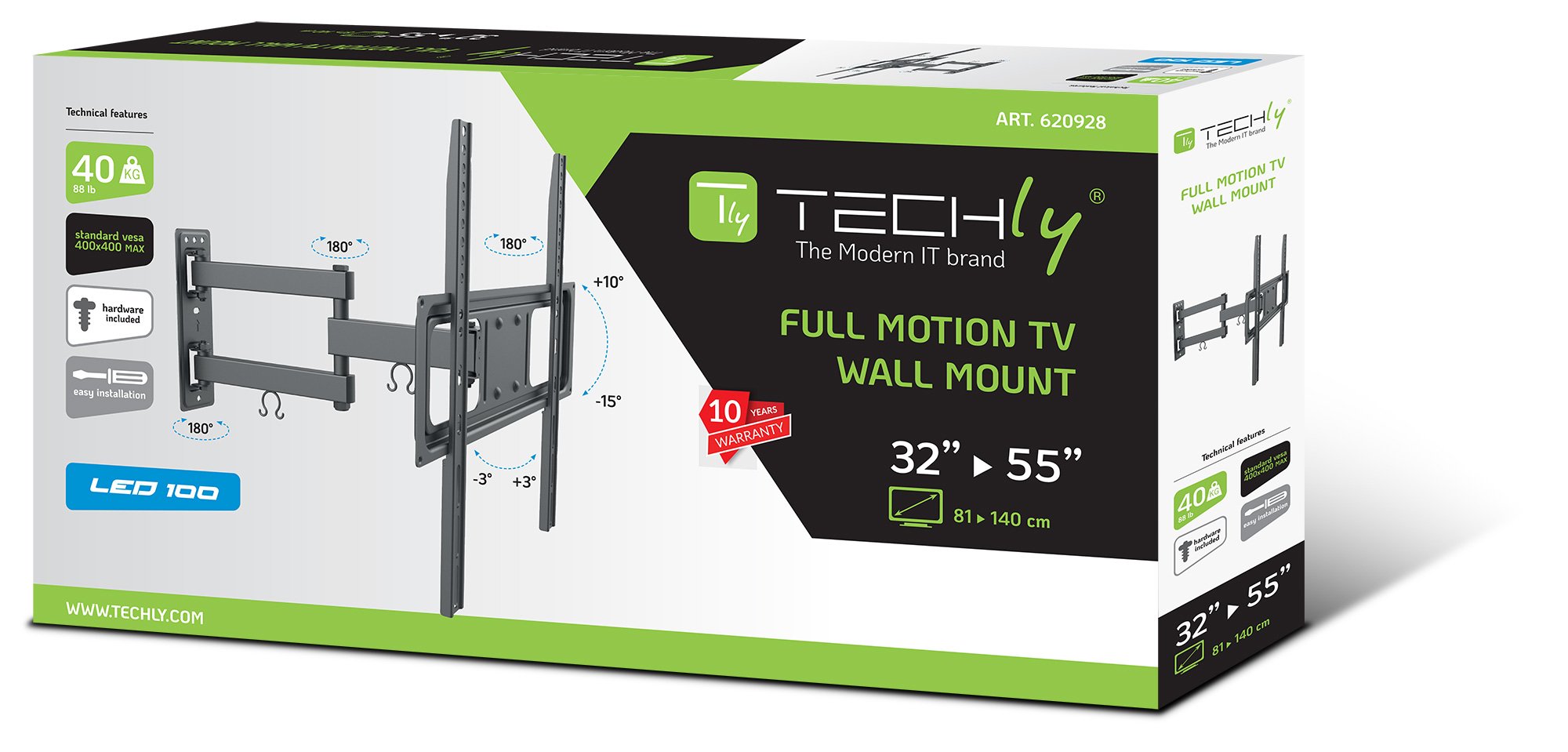 Supporto a Muro per TV LED LCD 32-55'' Full-Motion TECHLY - immagine 2