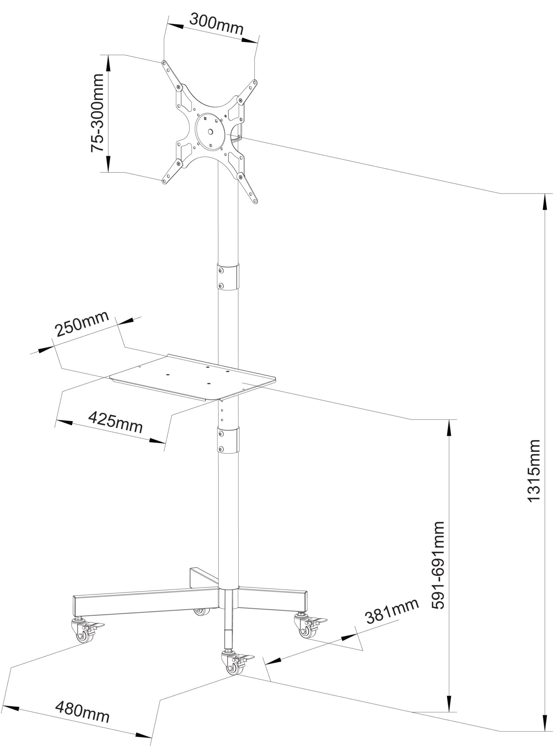 Supporto a Pavimento per TV con Mensola e Base Compatta Salva Spazio TECHLY - immagine 2