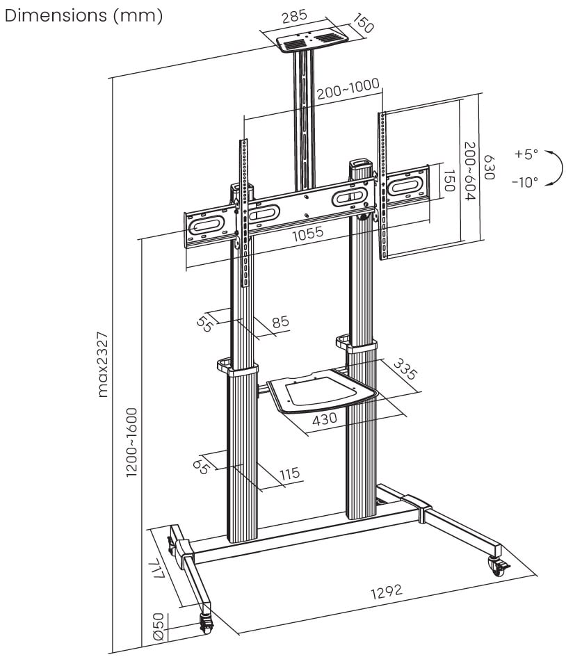 Supporto a Pavimento Trolley TV LCD/LED/Plasma 60-100'' TECHLY - immagine 3