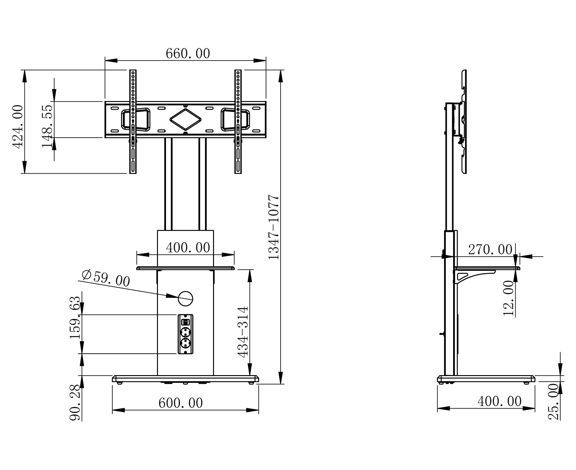 Supporto a Pavimento per TV LCD/LED/Plasma 32-70'' con Prese Elettriche TECHLY - immagine 2
