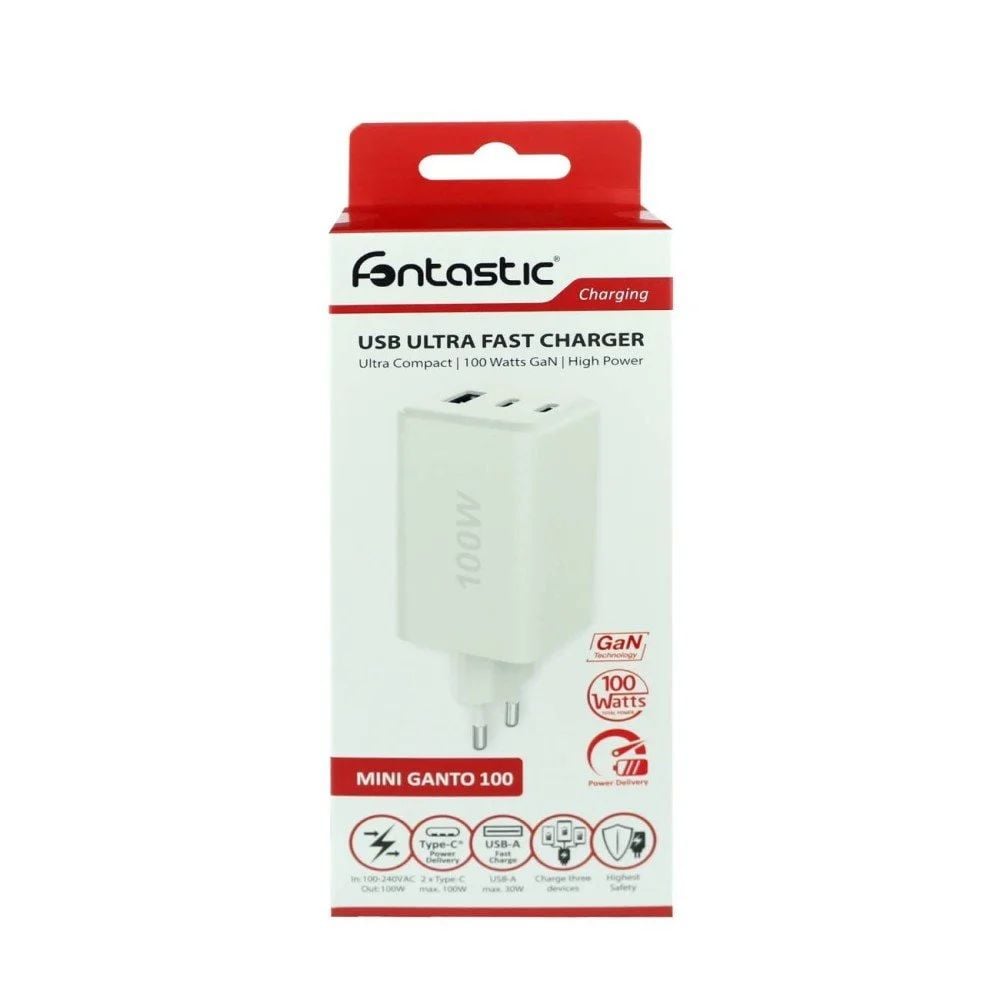 Caricatore Alimentatore GaN 100W 2x USB-C™ 1x USB-A Power Delivery Fast Charger Bianco FONTASTIC - immagine 2