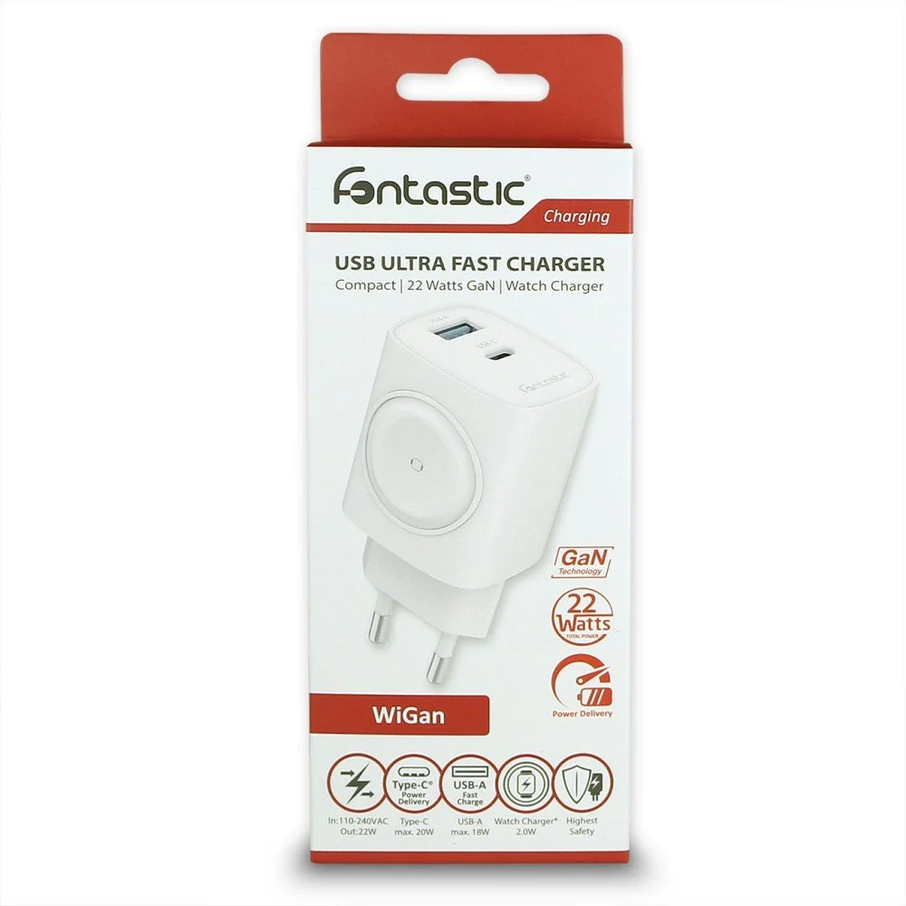Caricatore Alimentatore GaN 22W da Viaggio Fast Charge USB-A USB-C™ WiGan FONTASTIC - immagine 2