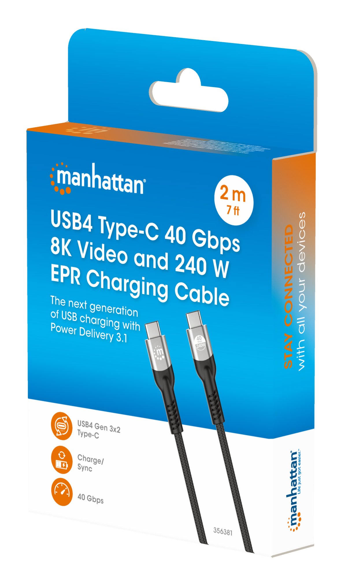 Cavo USB4 EPR USB-C™ M/M 40G 240W PD 3.1 8K E-Mark 2m MANHATTAN - immagine 2