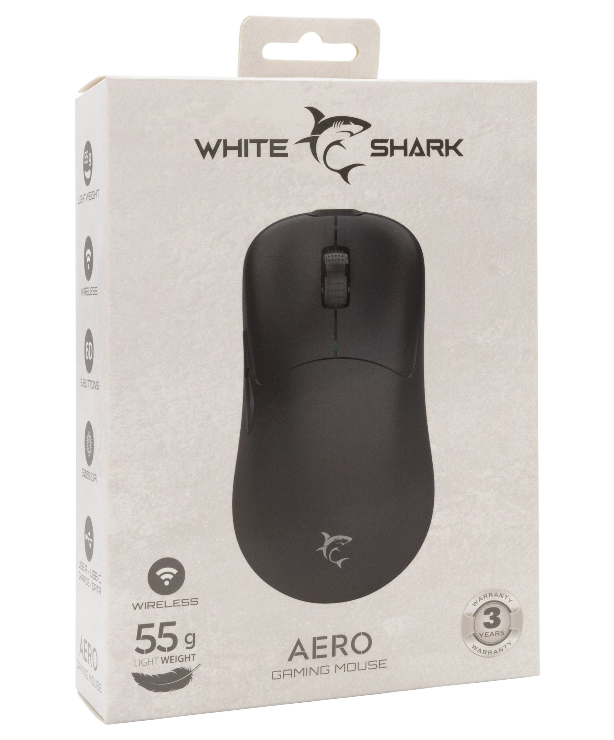 Mouse Ottico Gaming Wireless USB-C™ 6400 dpi Nero, AERO WHITE SHARK - immagine 2
