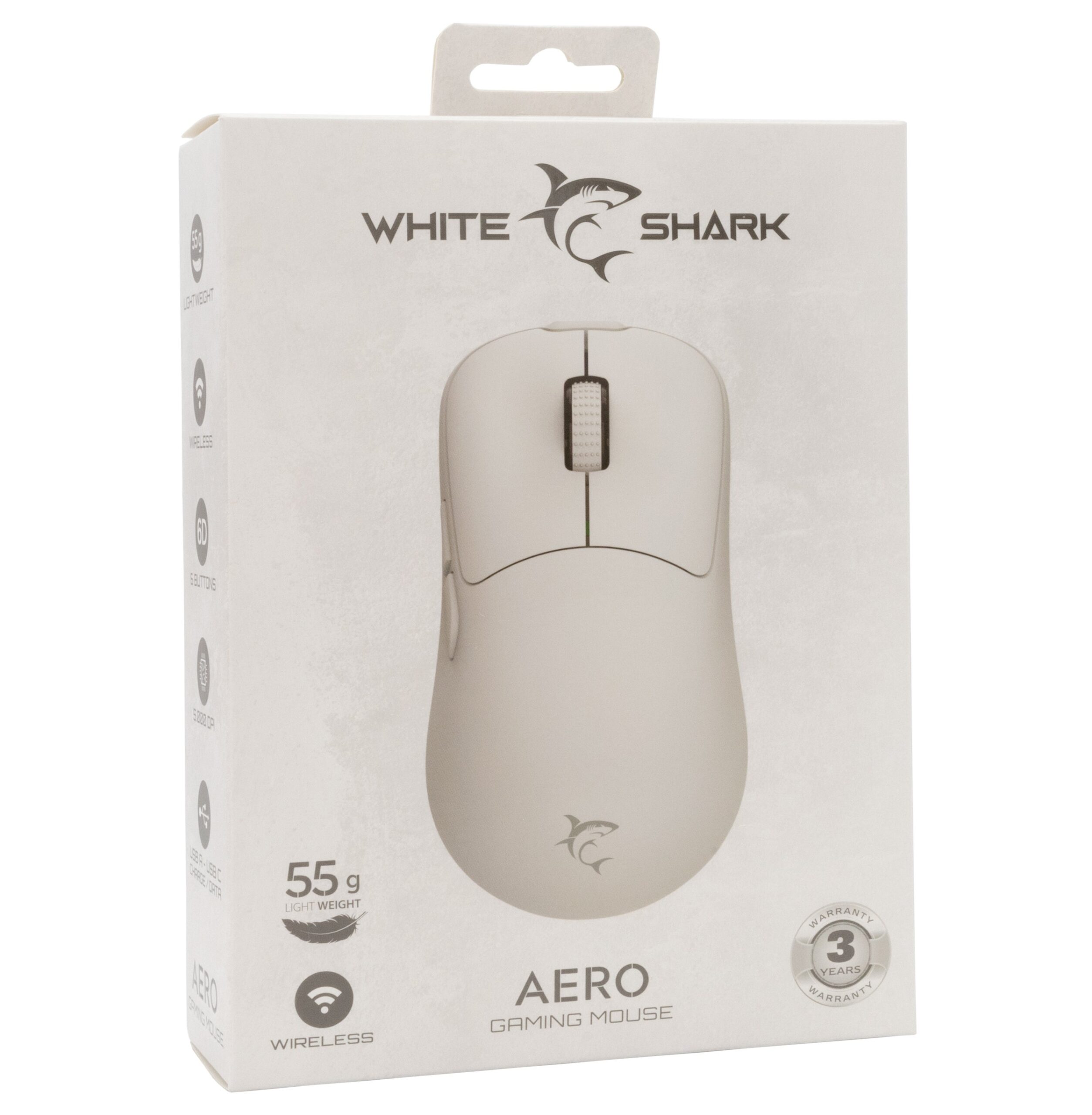 Mouse Ottico Gaming Wireless USB-C™ 6400 dpi Bianco, AERO WHITE SHARK - immagine 2