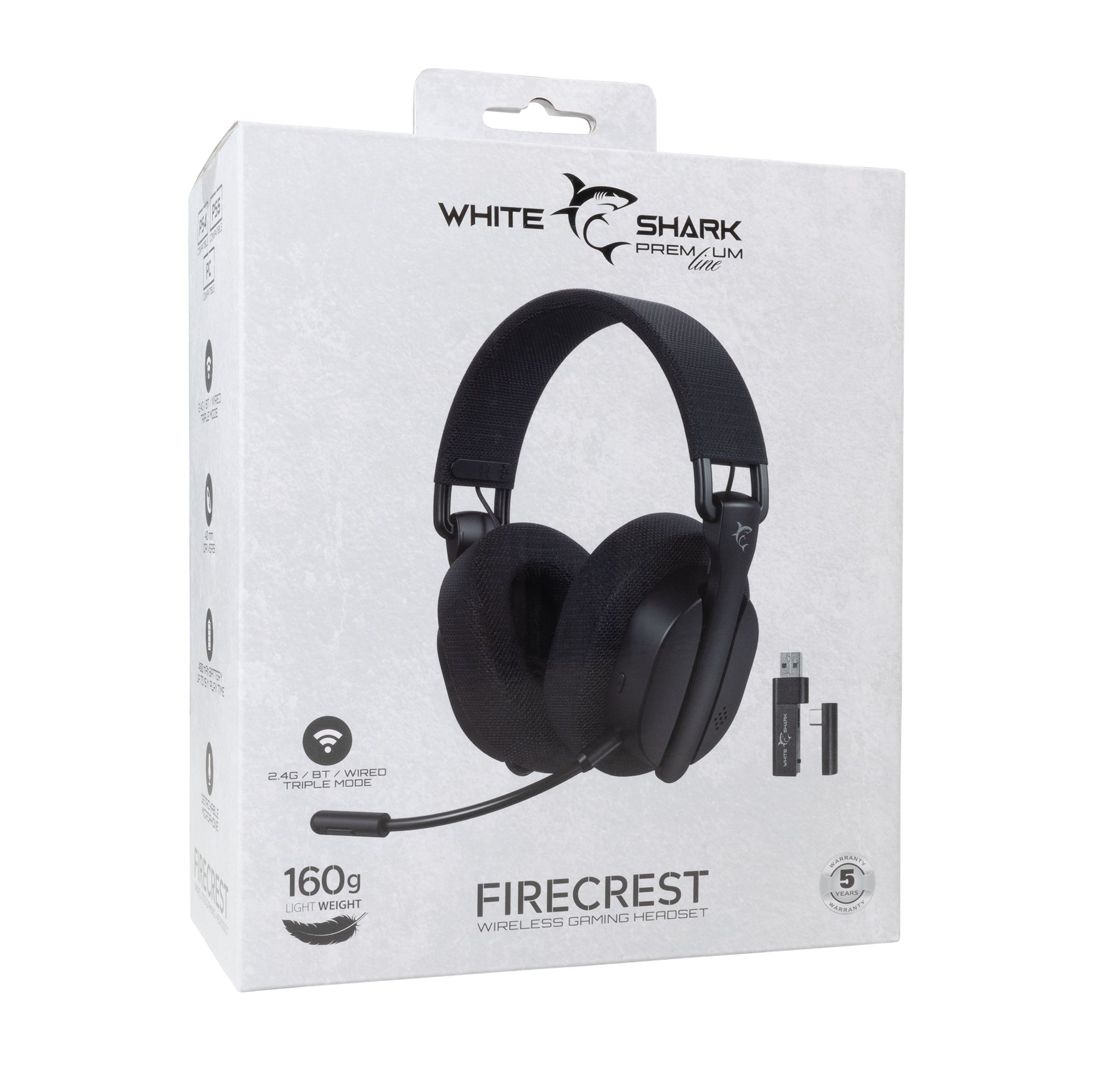 Cuffia Gaming Wireless BT con Microfono Nero FIRECREST WHITE SHARK - immagine 2
