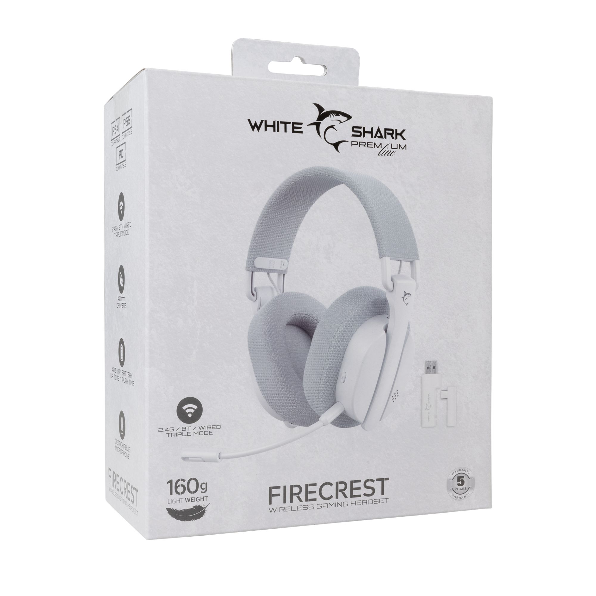 Cuffia Gaming Wireless BT con Microfono Bianco FIRECREST WHITE SHARK - immagine 2
