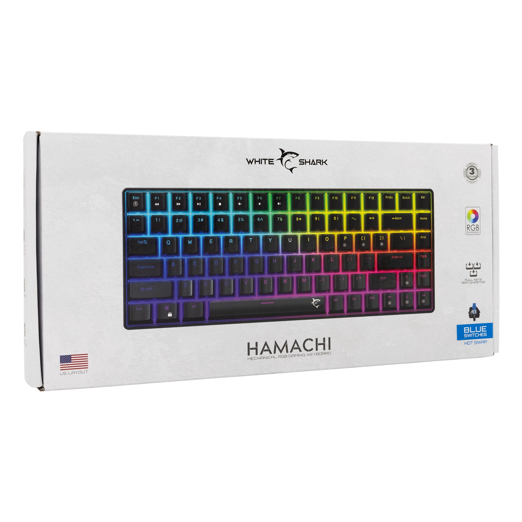 Tastiera Gaming USB 85 Tasti con Retroilluminazione LED RGB WHITE SHARK - immagine 2