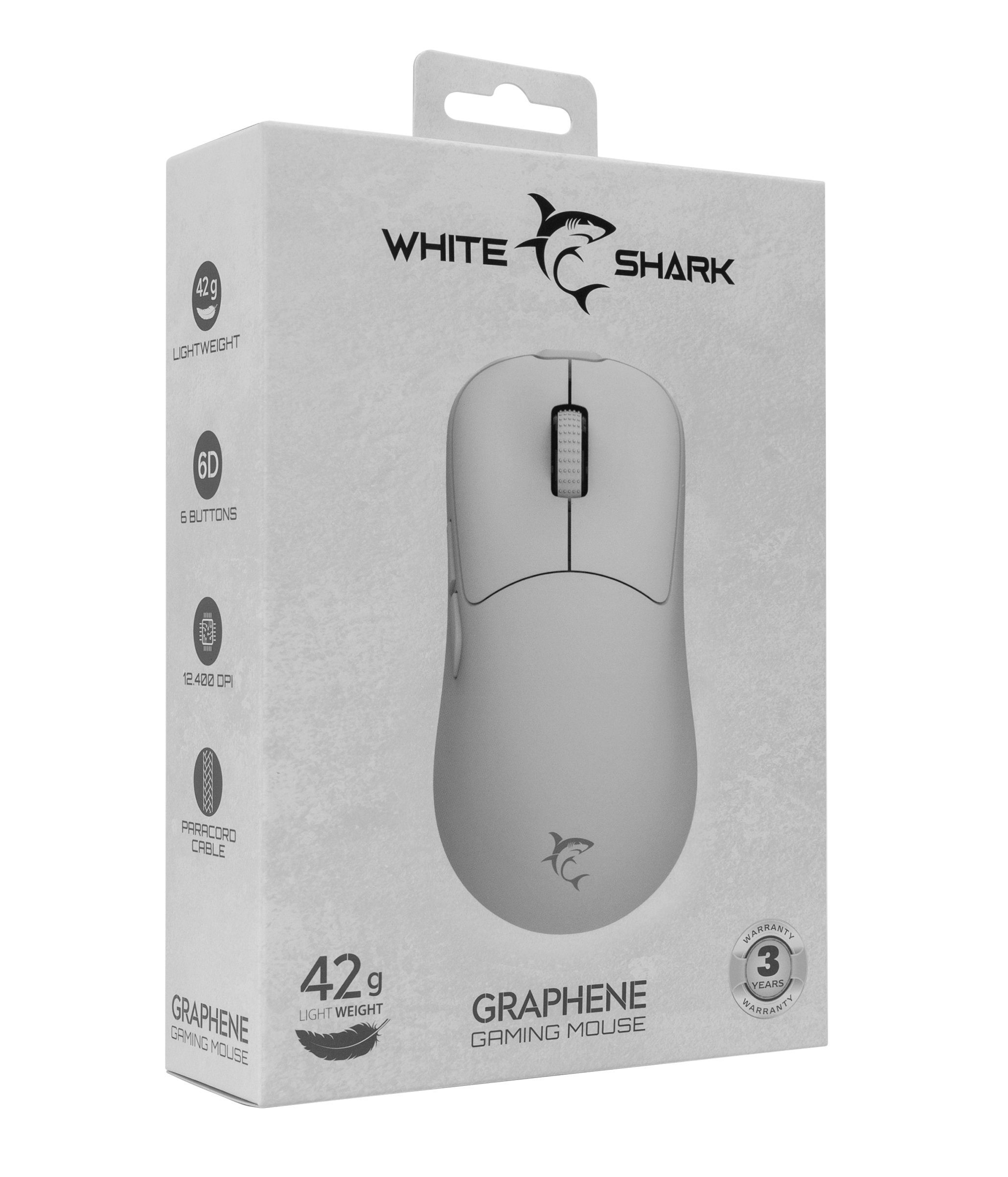 Mouse Ottico 6D USB 12400 dpi Graphene Bianco WHITE SHARK - immagine 2