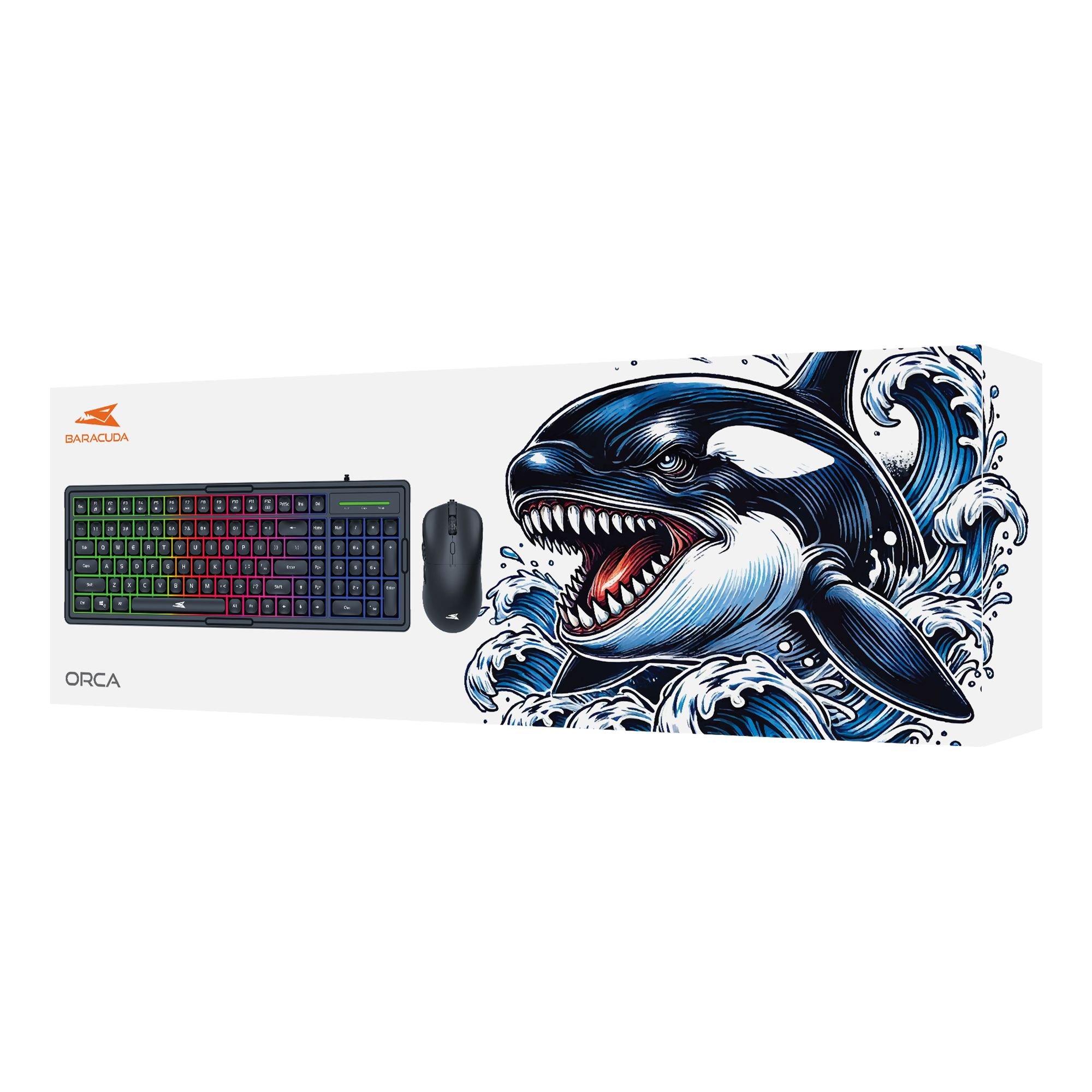 Kit Tastiera 101 Tasti e Mouse USB 7200 Dpi Nero, ORCA BARACUDA
