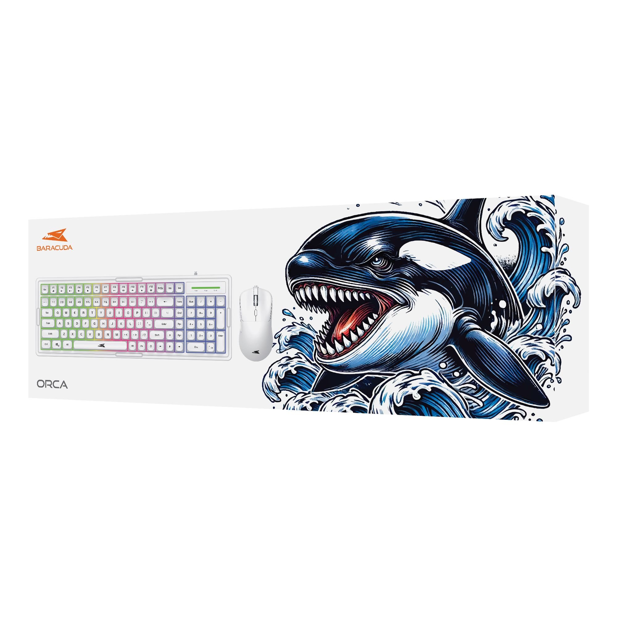 Kit Tastiera 101 Tasti e Mouse USB 7200 Dpi Bianco, ORCA BARACUDA - immagine 2