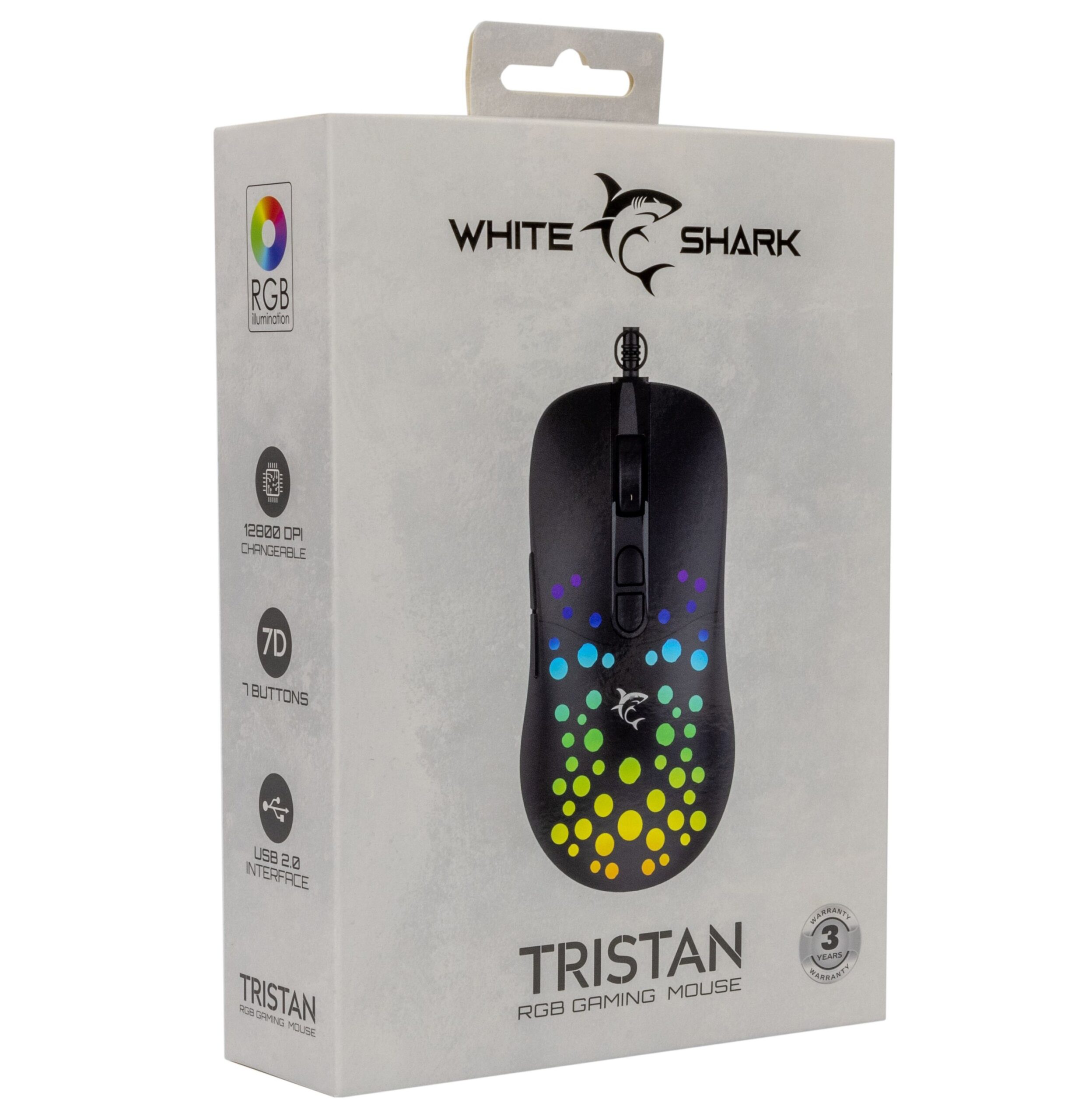 Mouse Ottico USB Gaming 12800 Dpi Retroilluminazione LED RGB 7D Nero, TRISTAN-2 WHITE SHARK - immagine 2