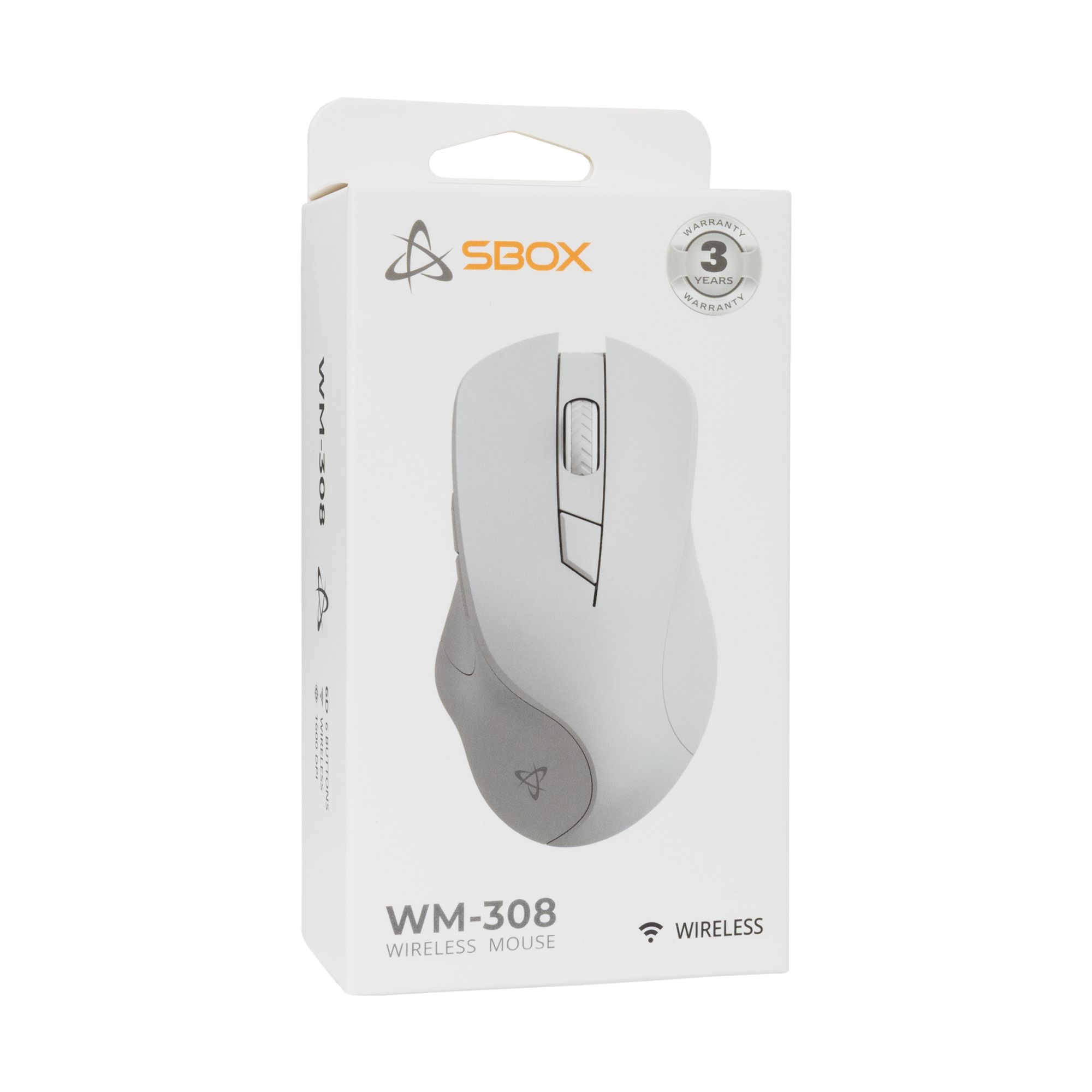 Mouse Ottico Wireless 1600 Dpi 6D Bianco, WM-308W SBOX - immagine 2