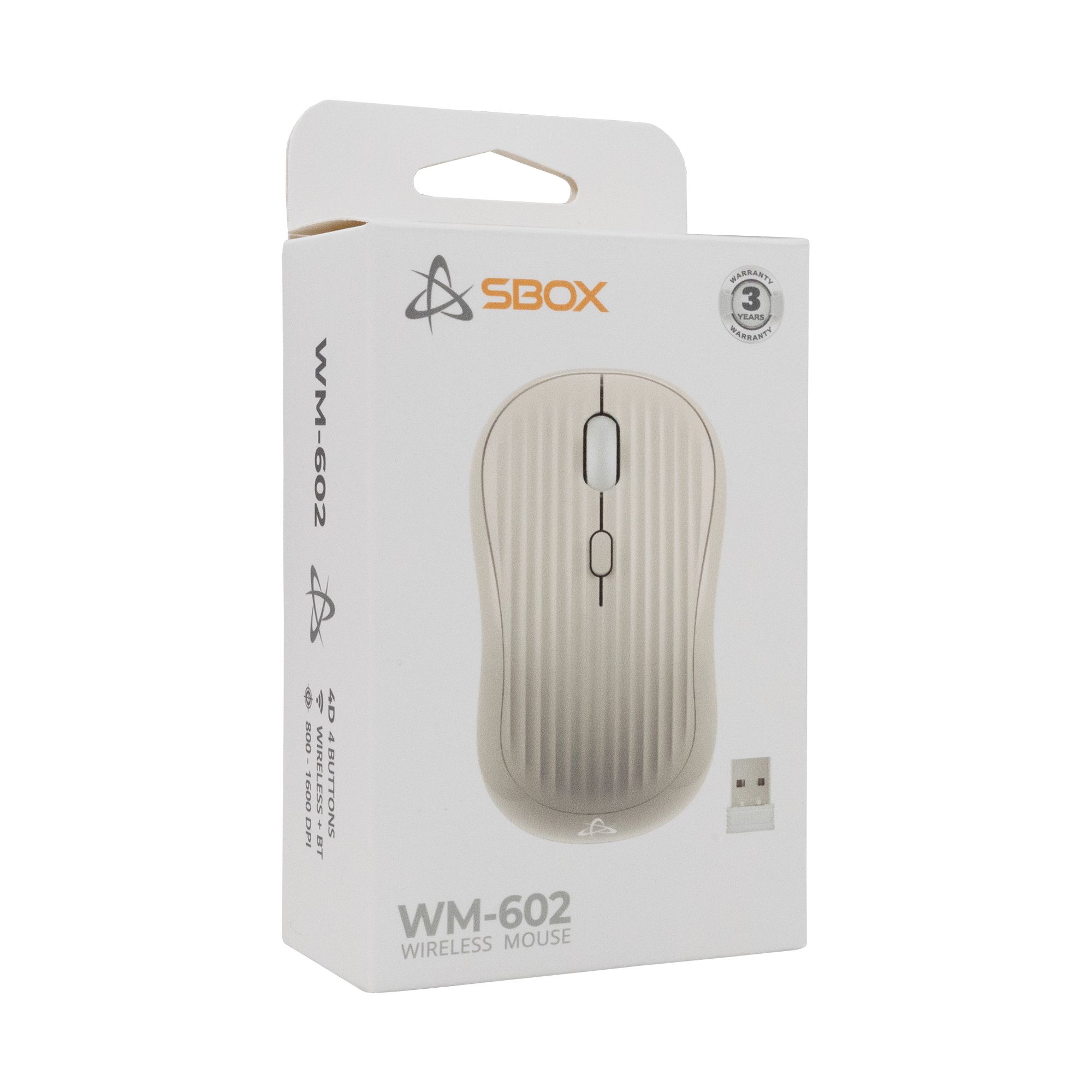 Mouse Ottico Wireless 1600 Dpi 4D Beige, WM-602BE SBOX - immagine 2