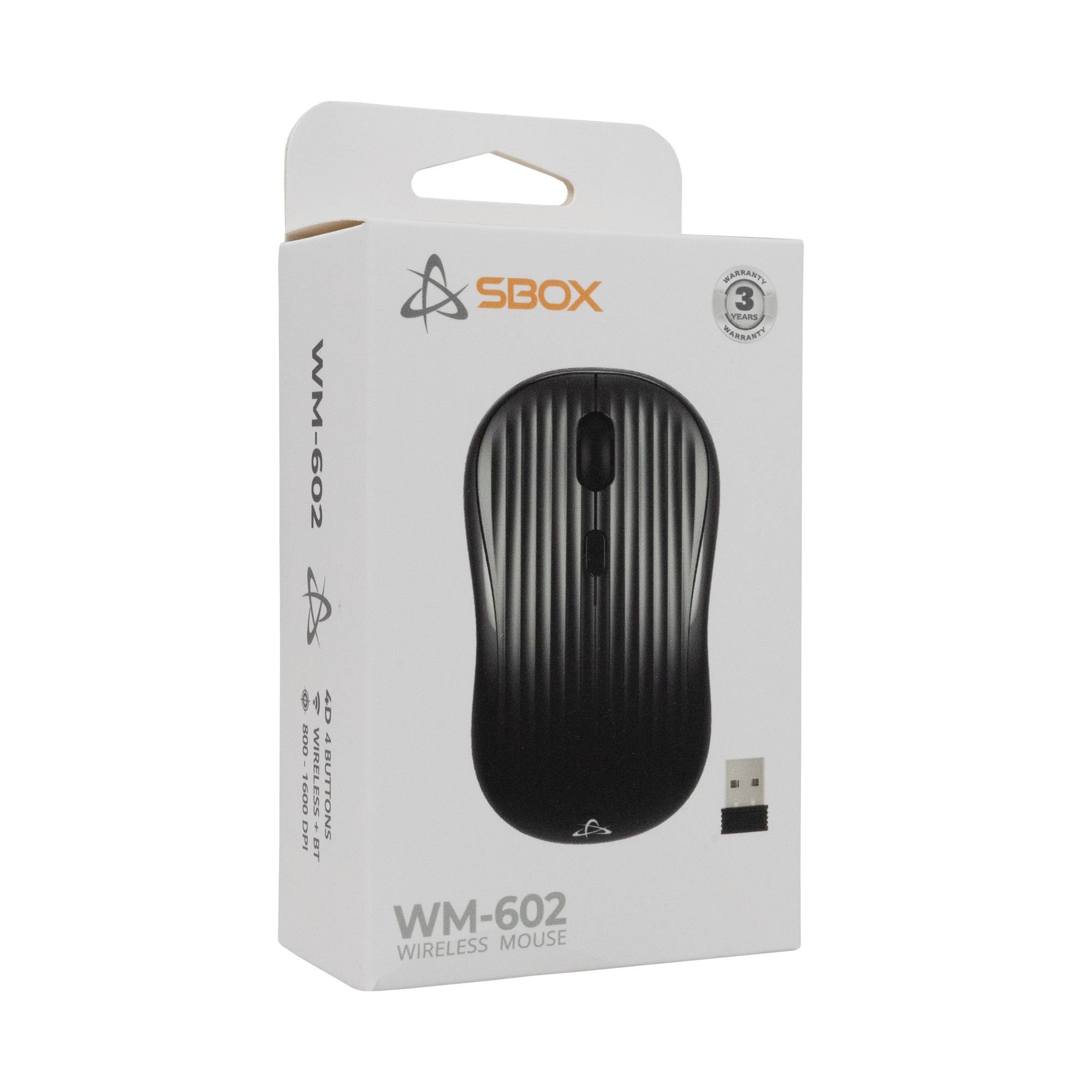 Mouse Ottico Wireless 1600 Dpi 4D Nero, WM-602B SBOX - immagine 2