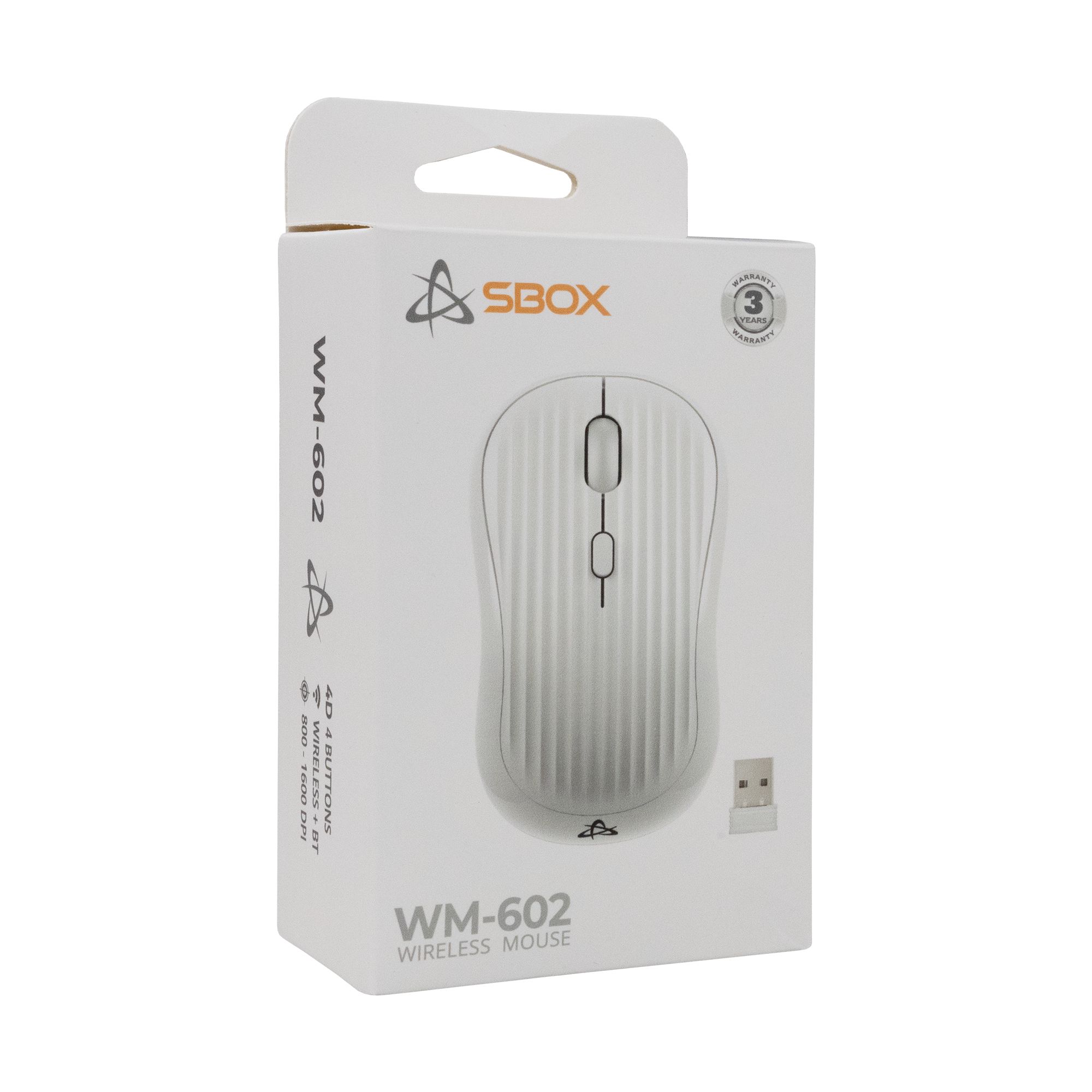 Mouse Ottico Wireless 1600 Dpi 4D Bianco, WM-602W SBOX - immagine 2
