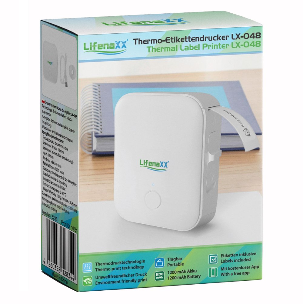Mini Etichettatrice Stampante Termica Wireless Portatile Ricarica USB-C™ TECHNAXX - immagine 2
