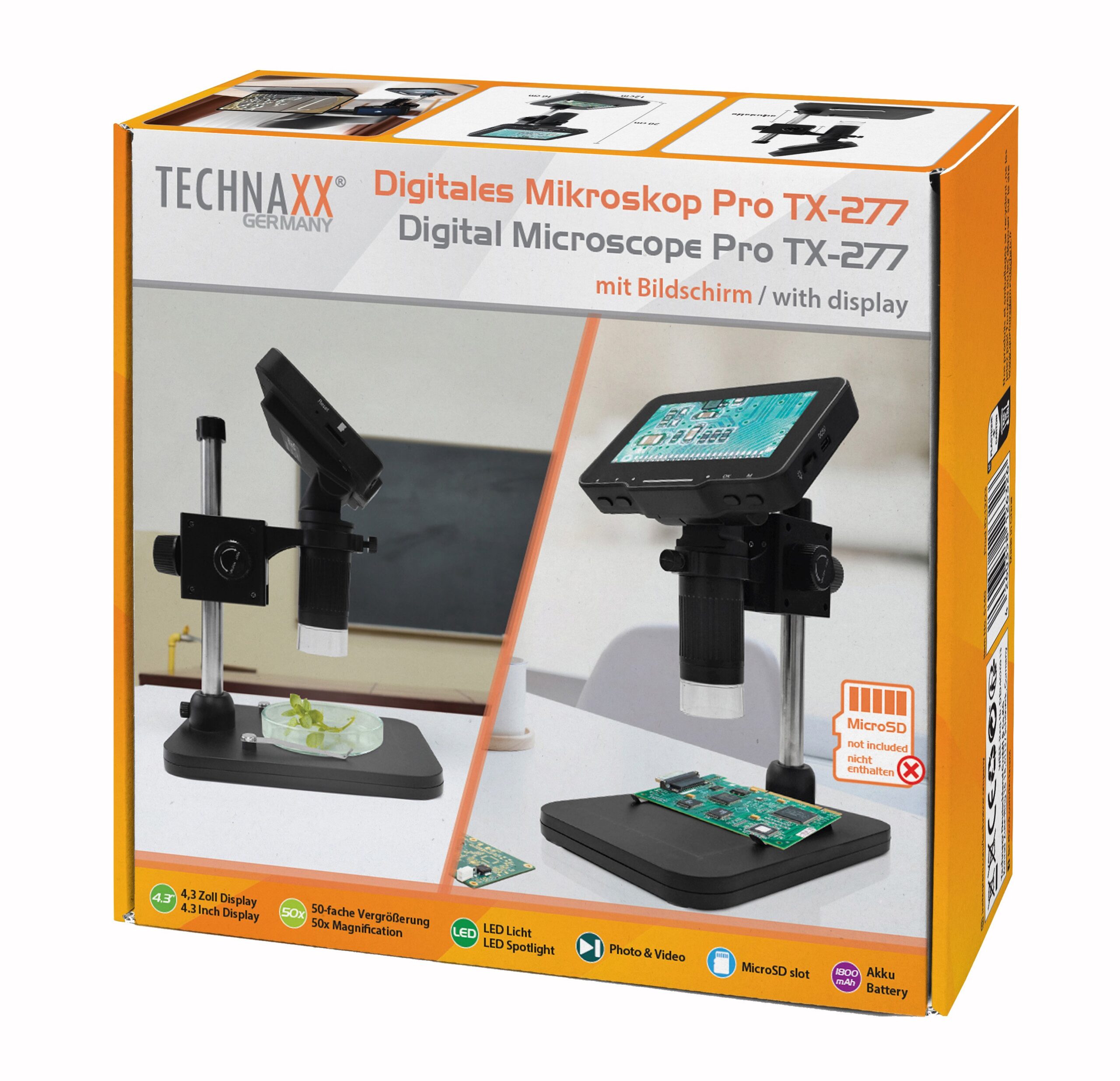 Microscopio Digitale con Display 4,3 Pollici 720p a 8 LED, TX-277 TECHNAXX - immagine 2