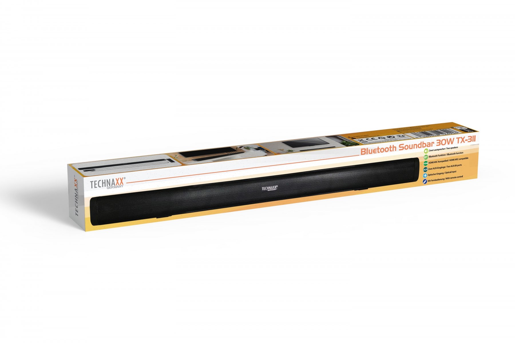 Soundbar Bluetooth 5.0 30W per TV con ingressi HDMI-ARC Ottici e AUX, TX311 TECHNAXX - immagine 2