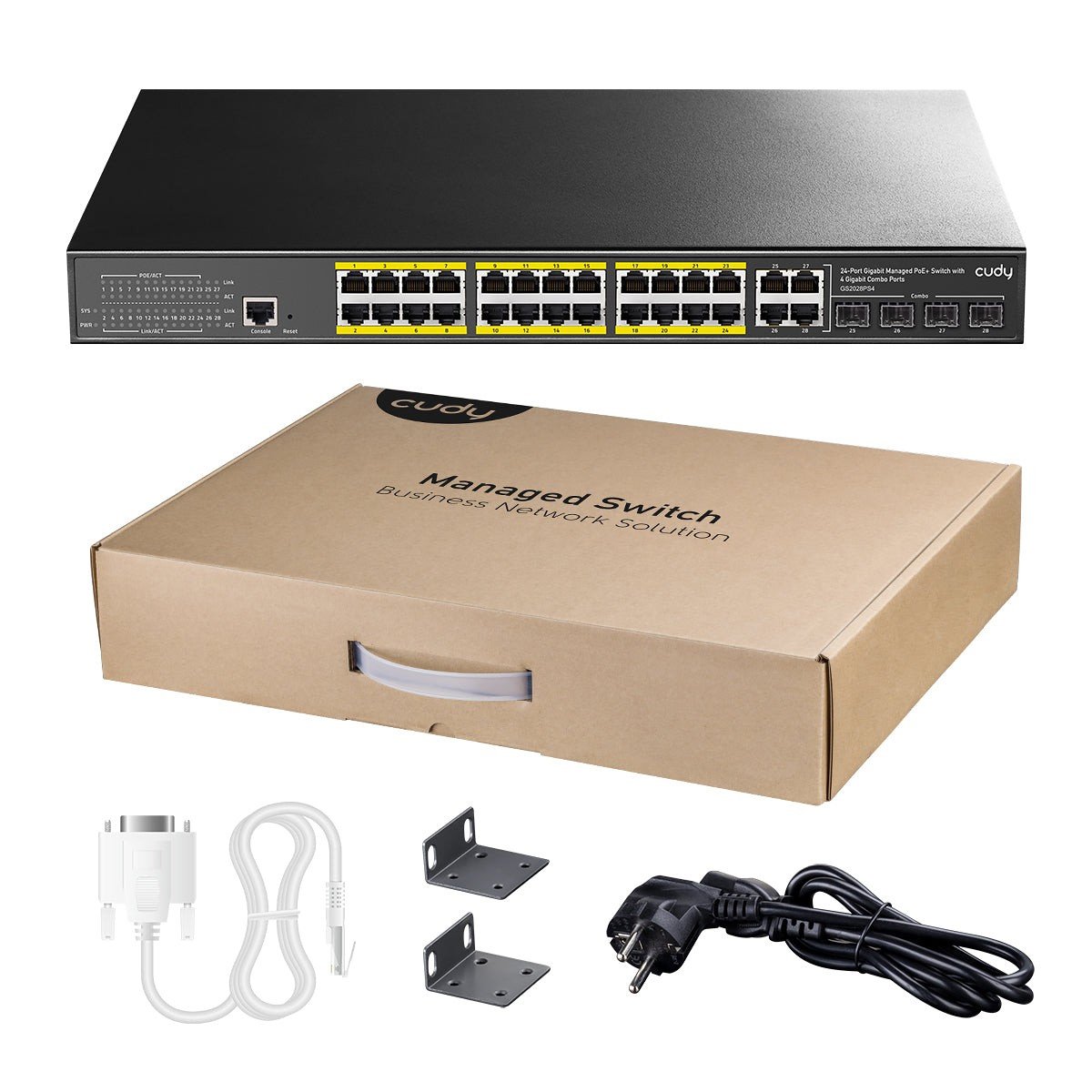 Switch Gigabit PoE+ a 24 porte con 4 porte Gigabit Combo, GS2028PS4 CUDY - immagine 2