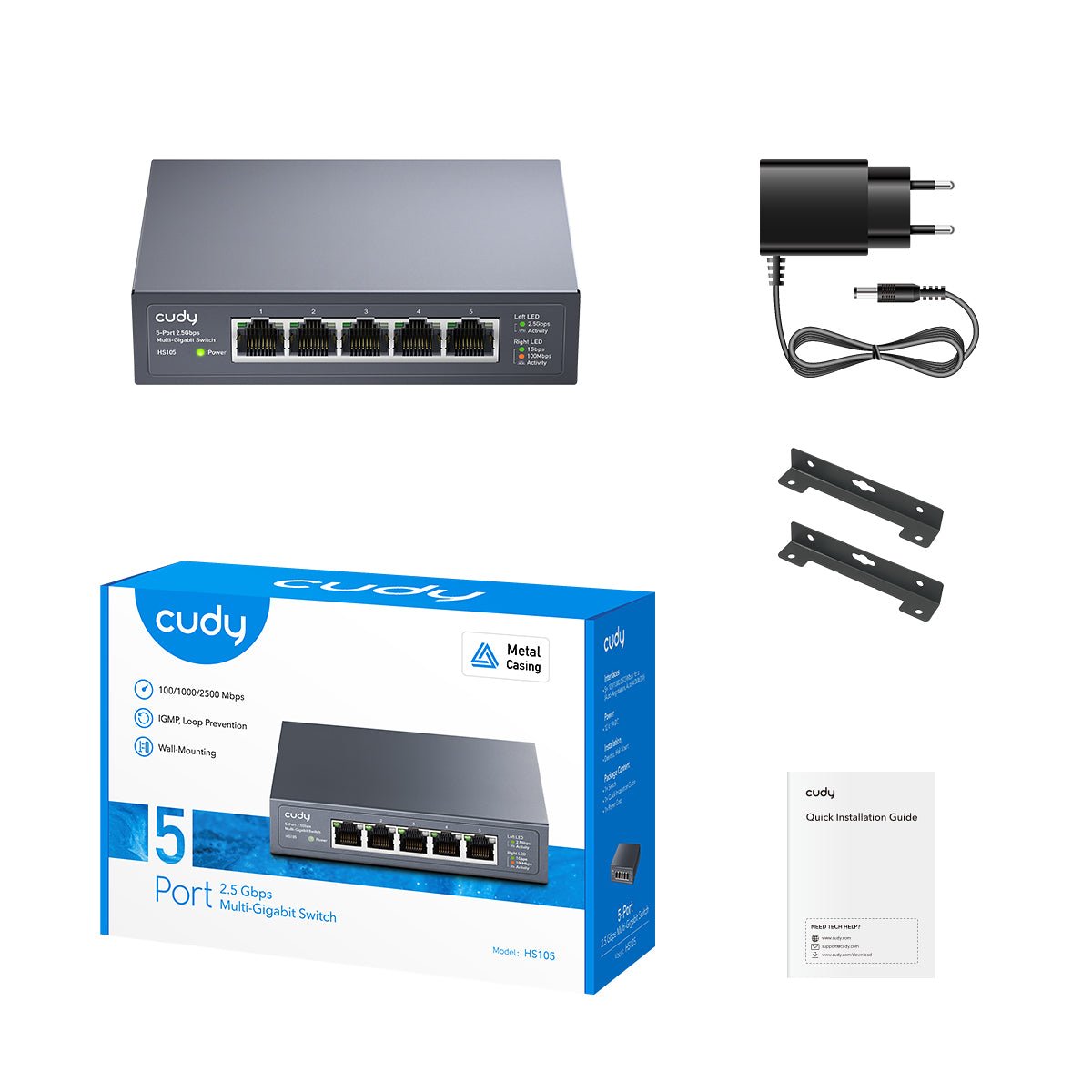 Switch con 5 Porte 2.5G Ethernet Custodia in Metallo, HS105 CUDY - immagine 2