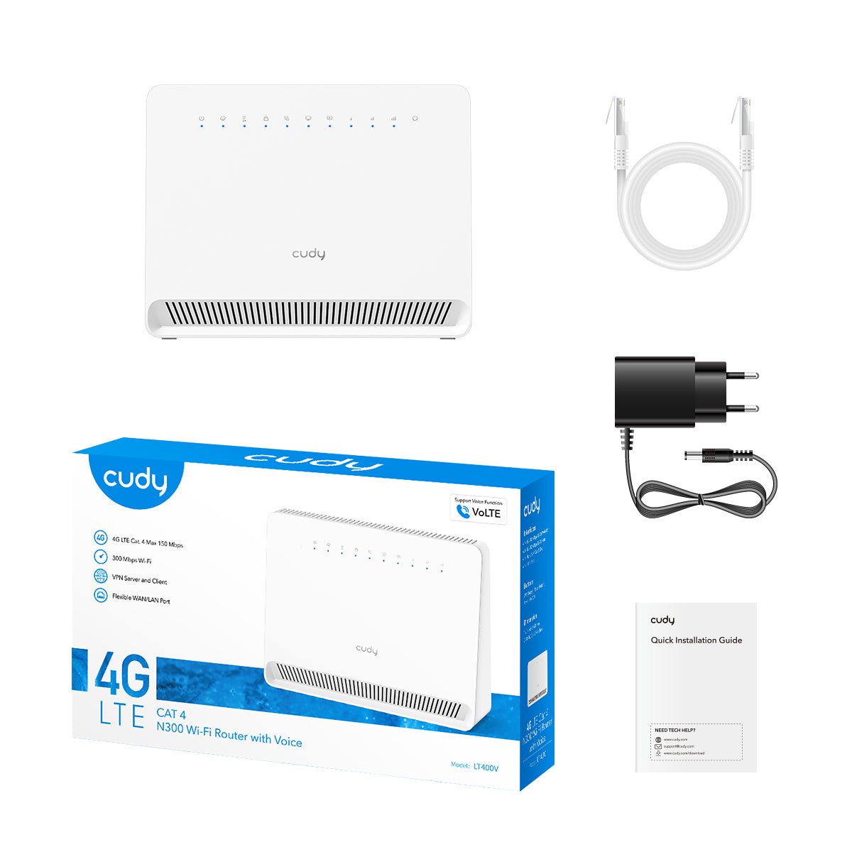 Router Wi-Fi 4G N300 con Voce, LT400V CUDY - immagine 2