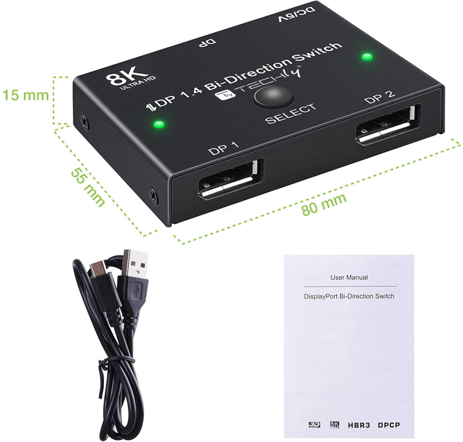 Switch Bidirezionale Convertitore Splitter DisplayPort 8K DP1.4 per Sorgenti Multiple e Display TECHLY - immagine 3