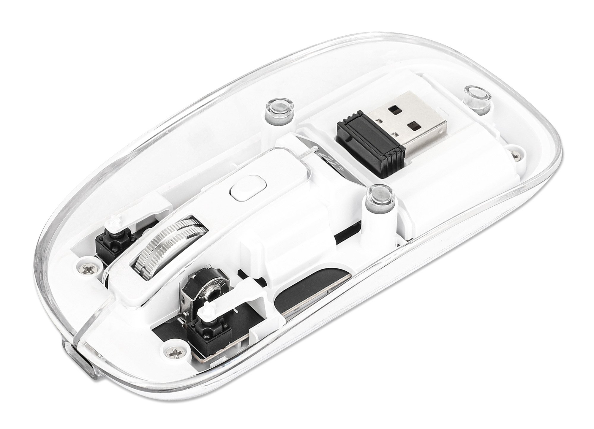 Mouse Ottico Wireless 800-1600 dpi con Micro Ricevitore USB Bianco Trasparente MANHATTAN - immagine 3